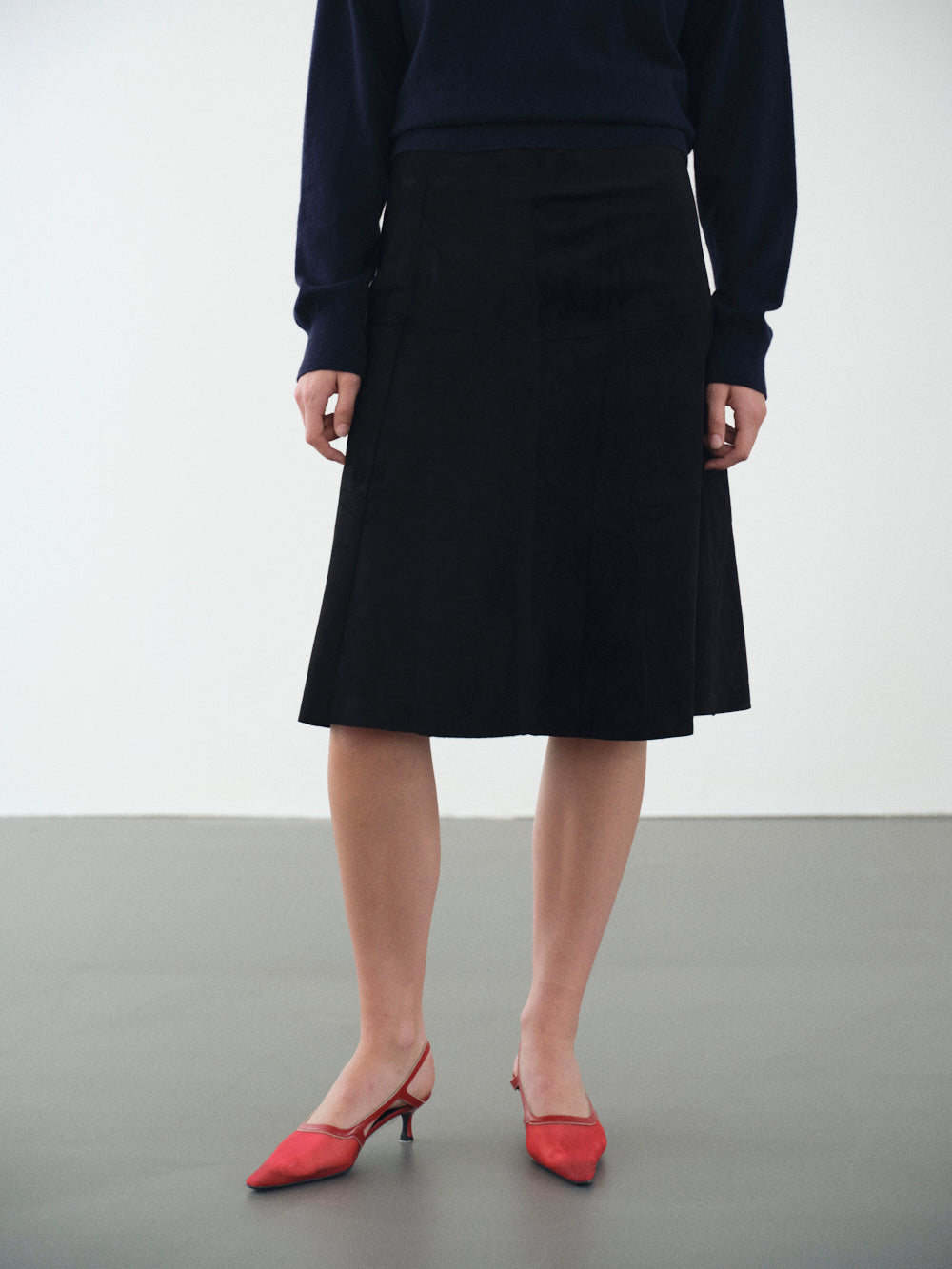 Mila Suede Midi Skirt, Black