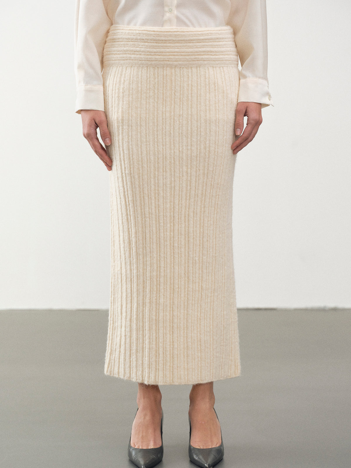 Becca High Roll Knit Skirt, Birch