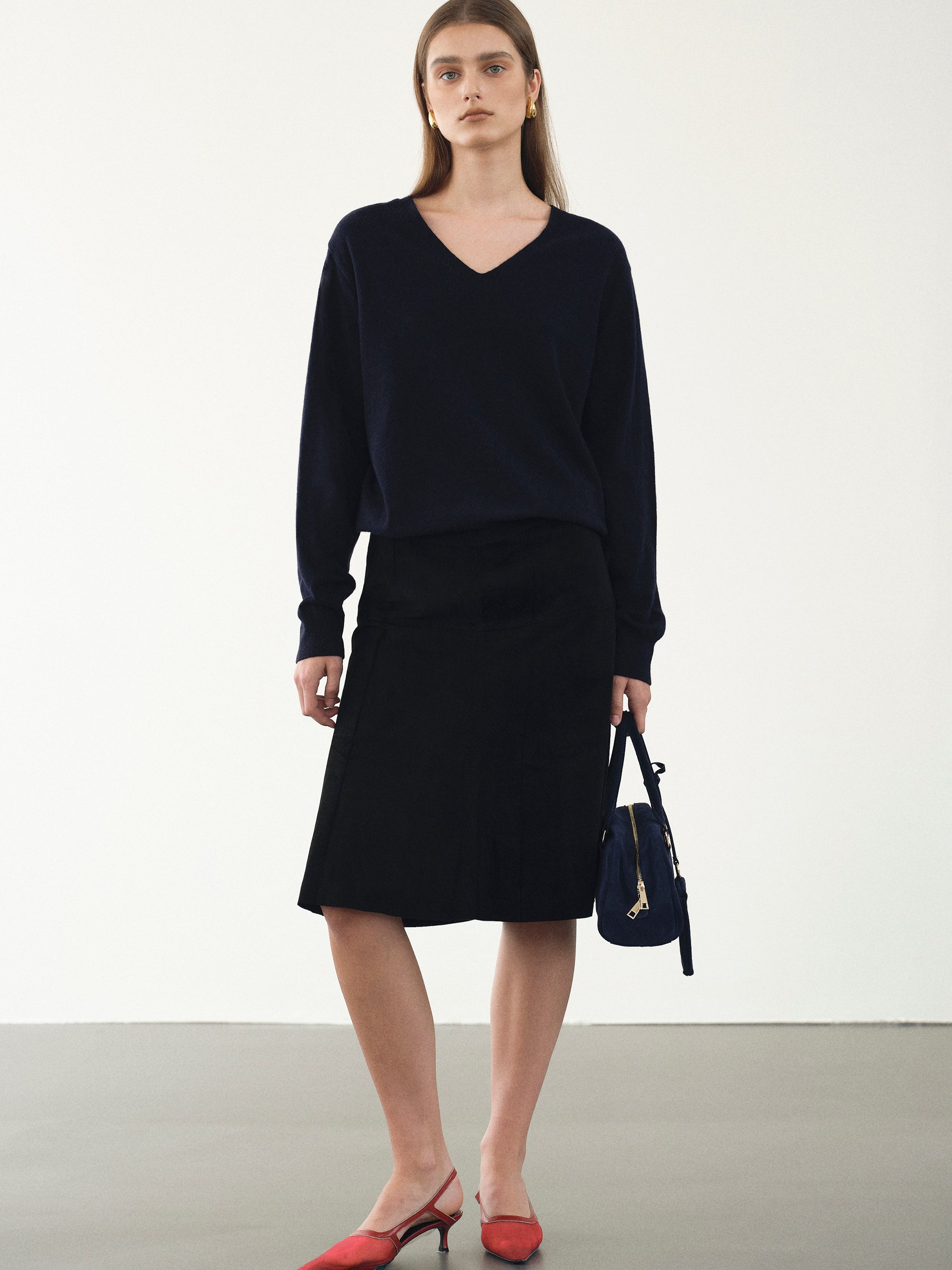 Mila Suede Midi Skirt, Black