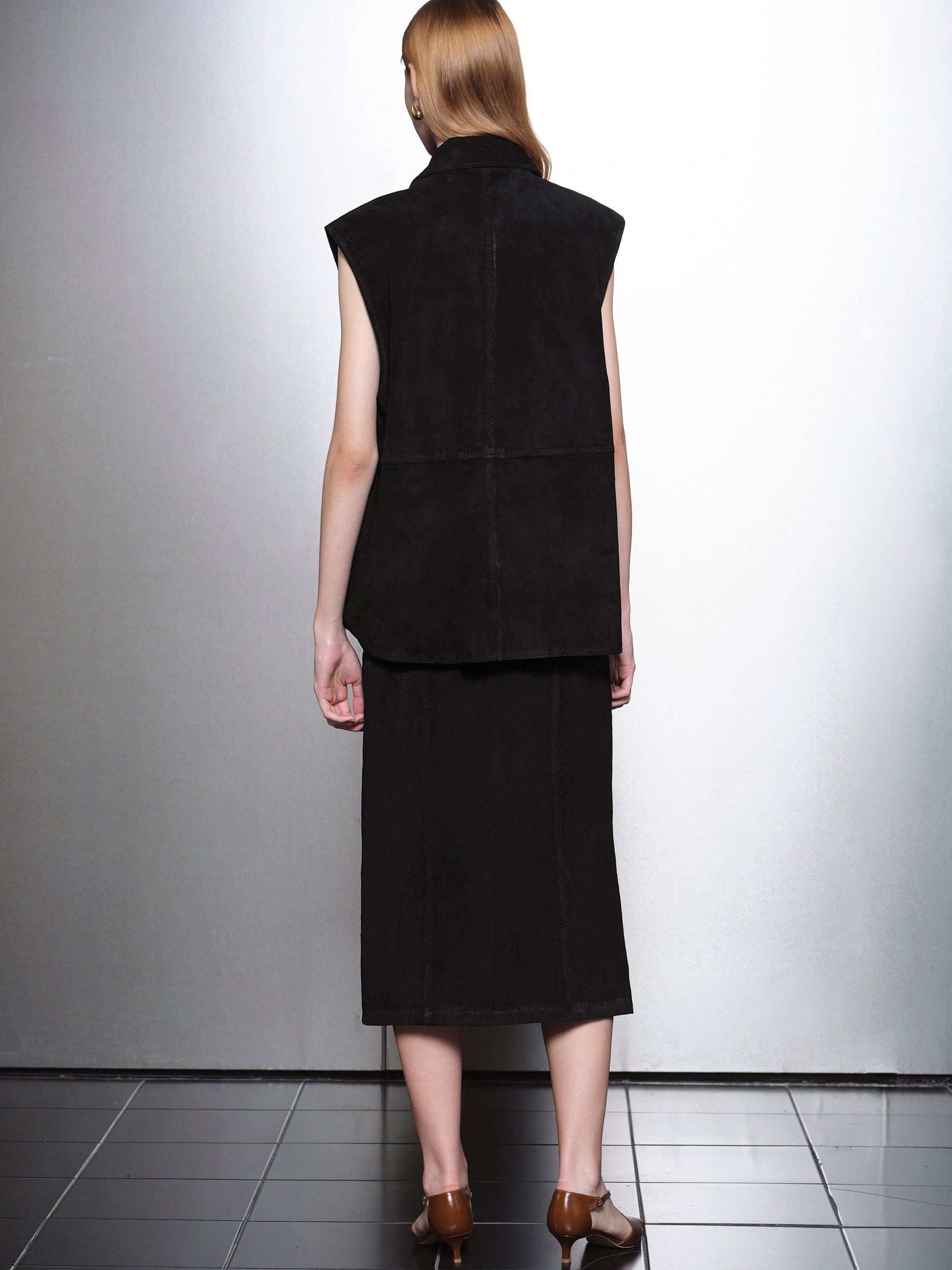 Lidiane Suede Midi Skirt, Black