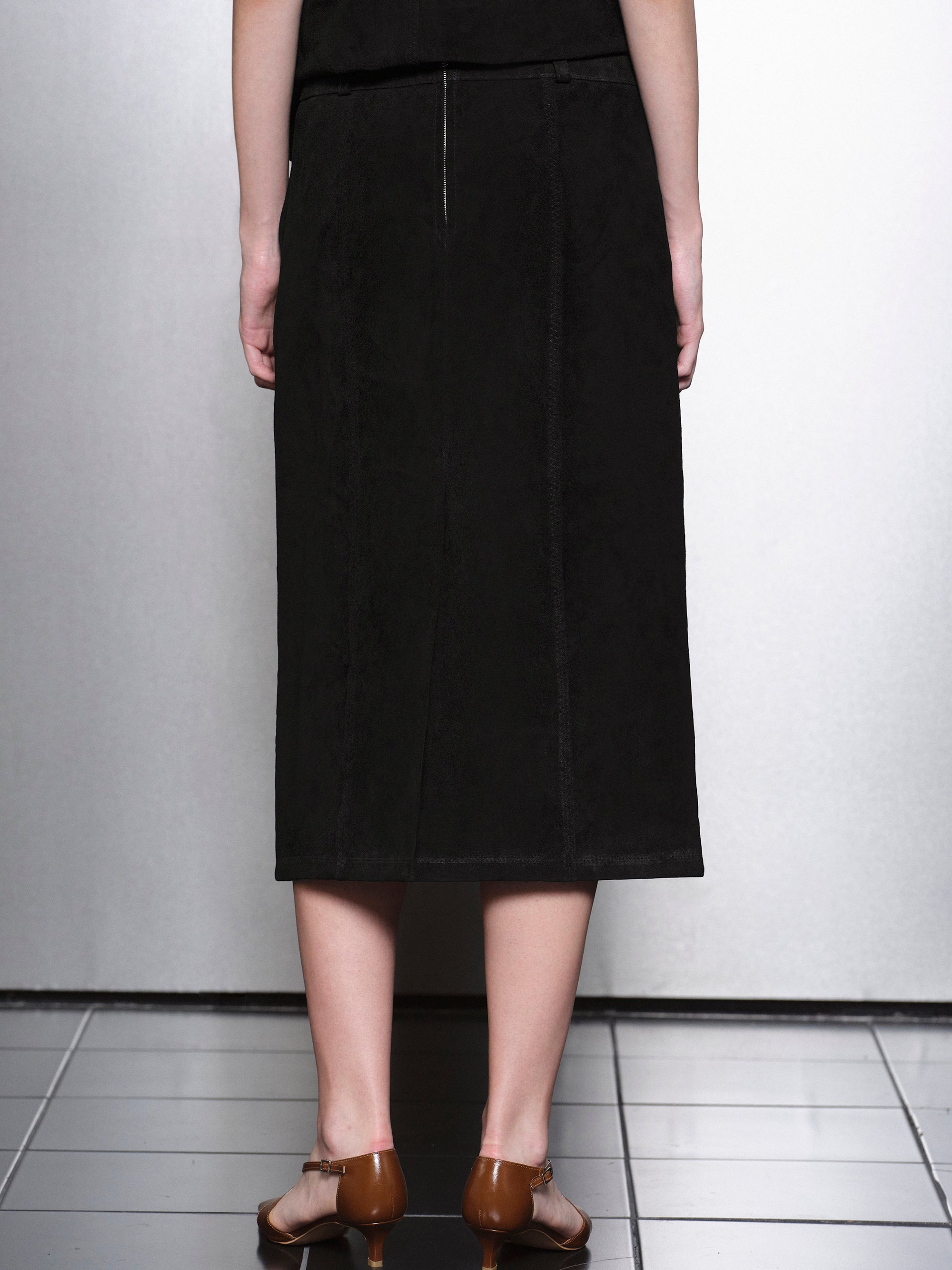 Lidiane Suede Midi Skirt, Black