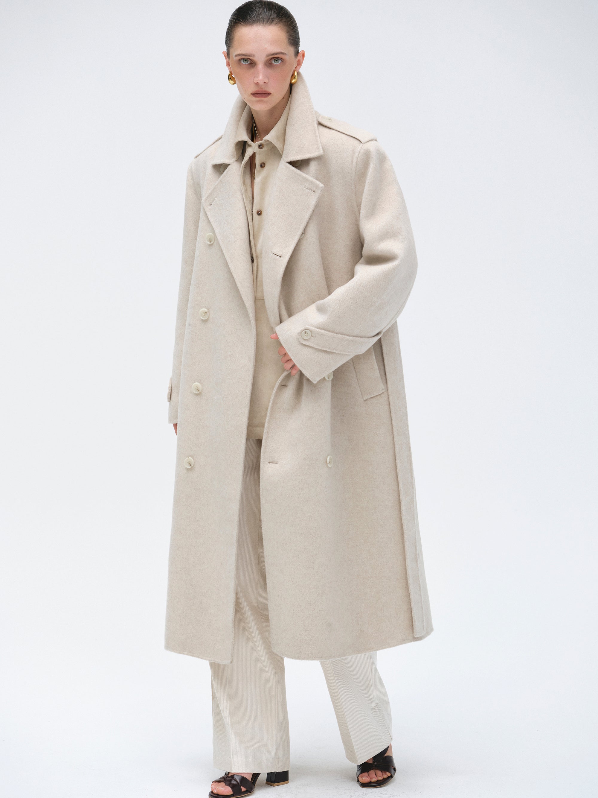 Oversized Wool Trench Coat, Birch