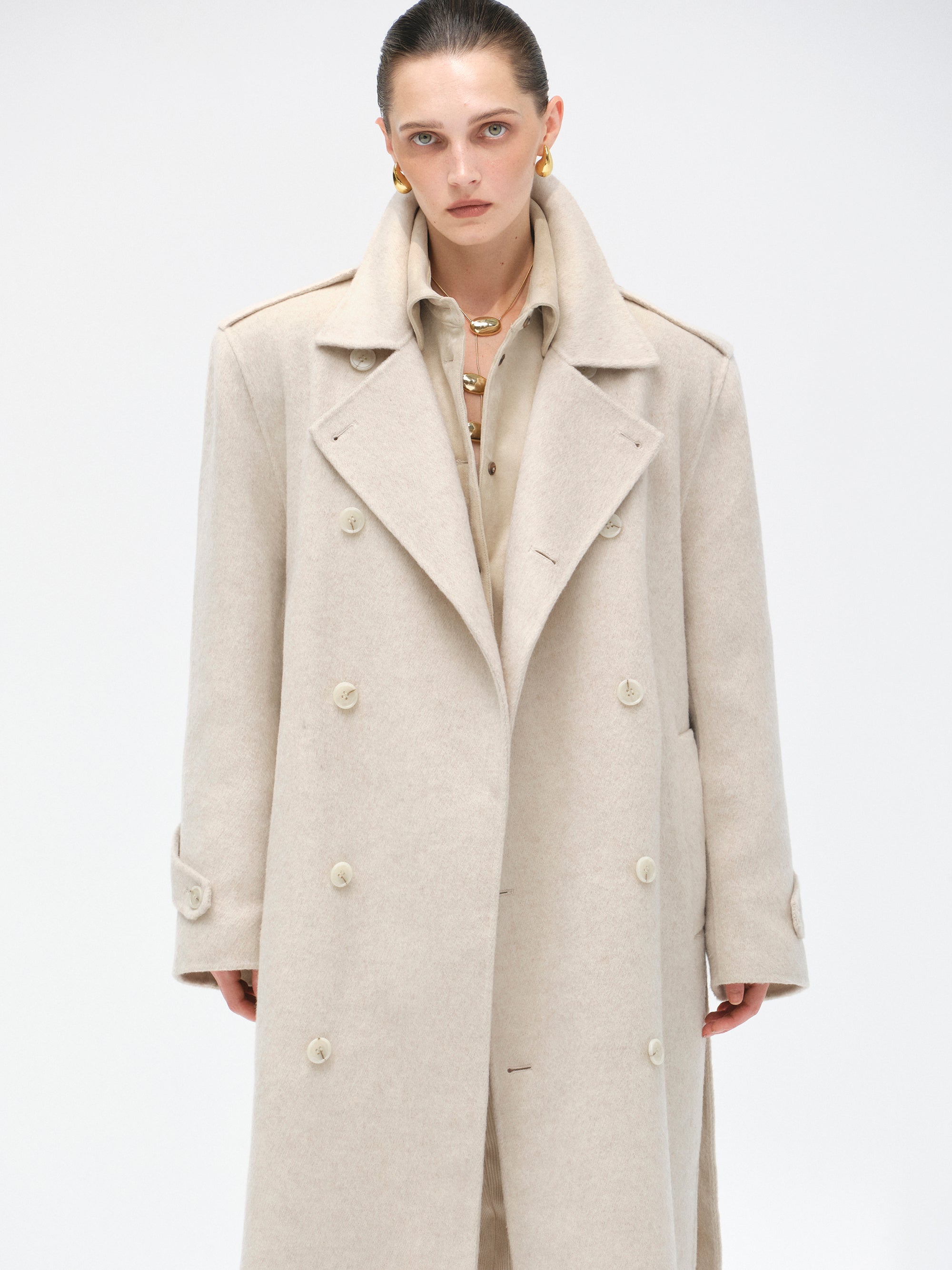 Oversized Wool Trench Coat, Birch