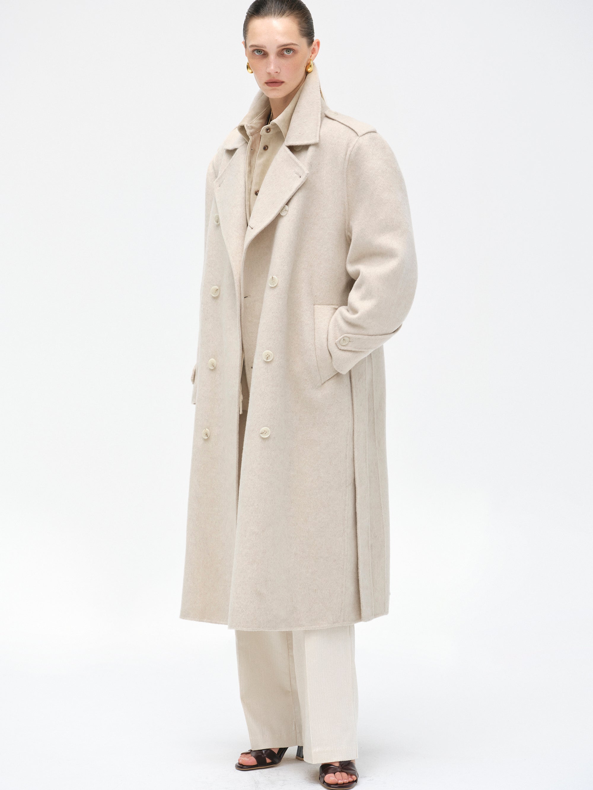 Oversized Wool Trench Coat, Birch