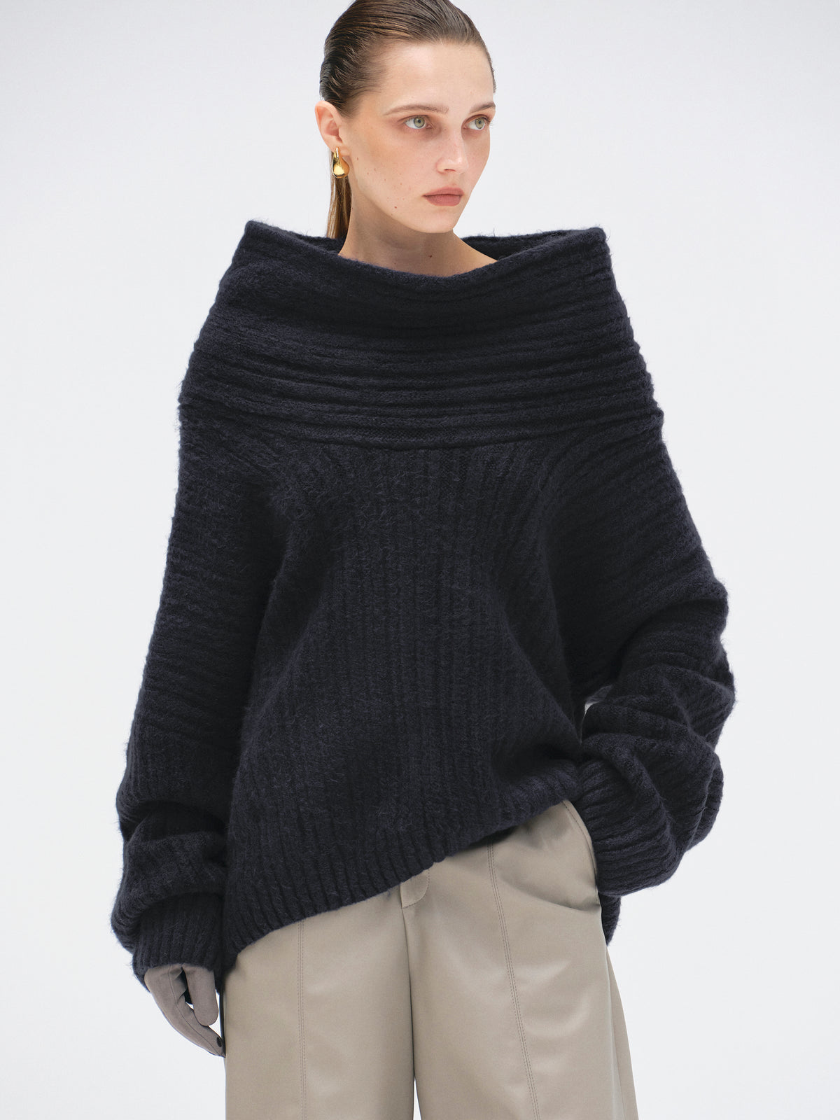 Becca Oversized High Roll Knit Pullover, Midnight