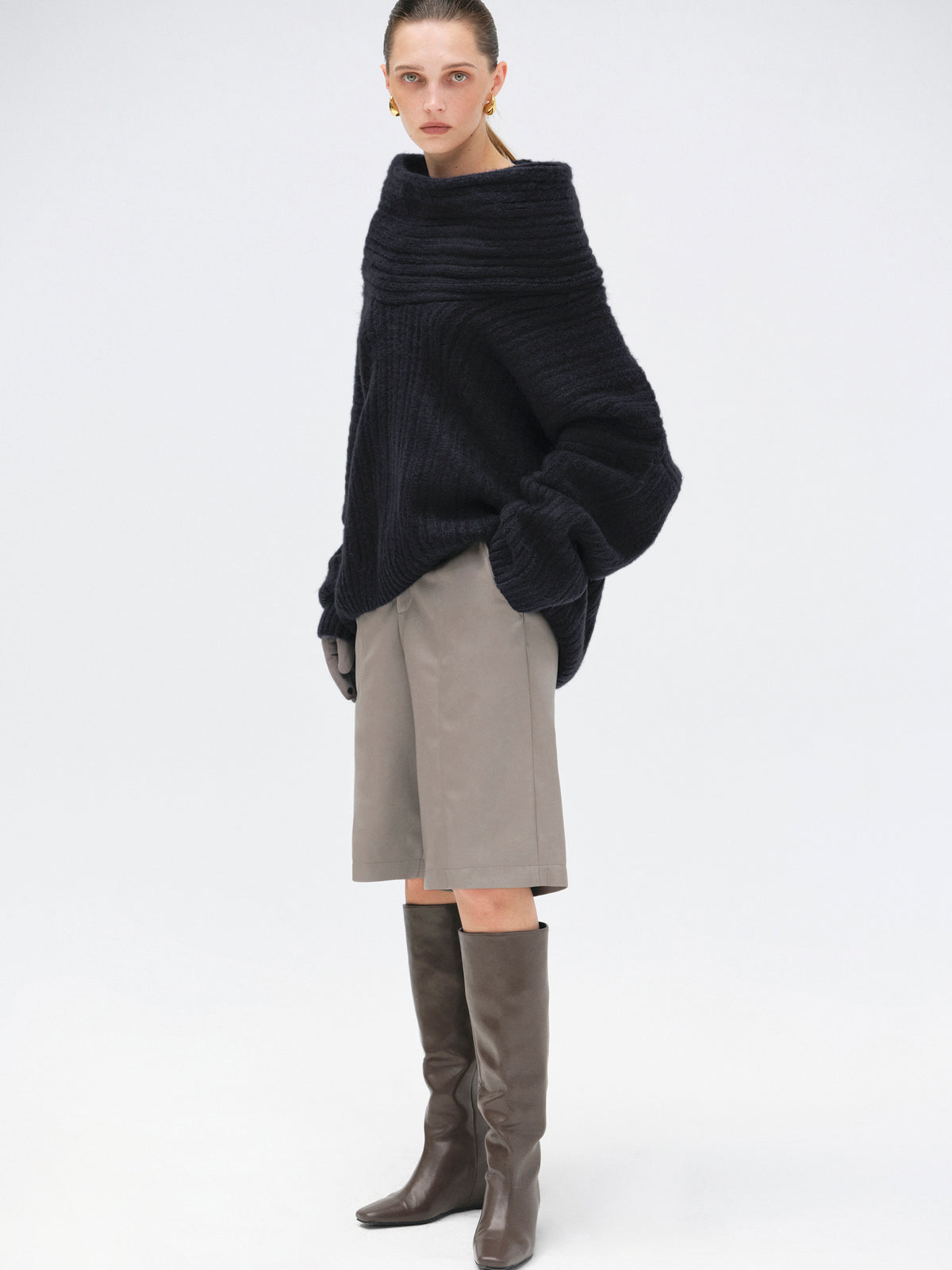 Becca Oversized High Roll Knit Pullover, Midnight