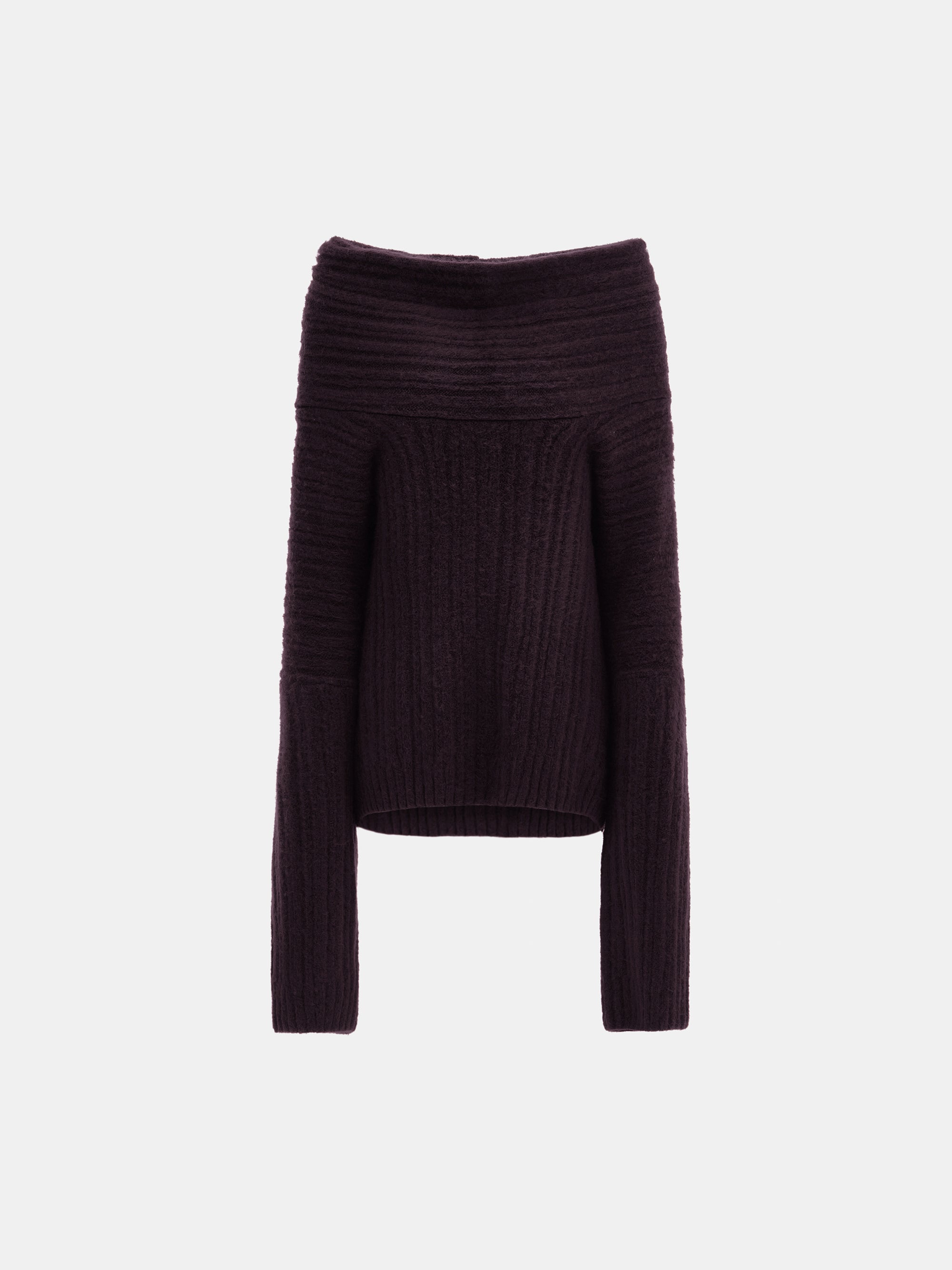 Becca Oversized High Roll Knit Pullover, Black Berry