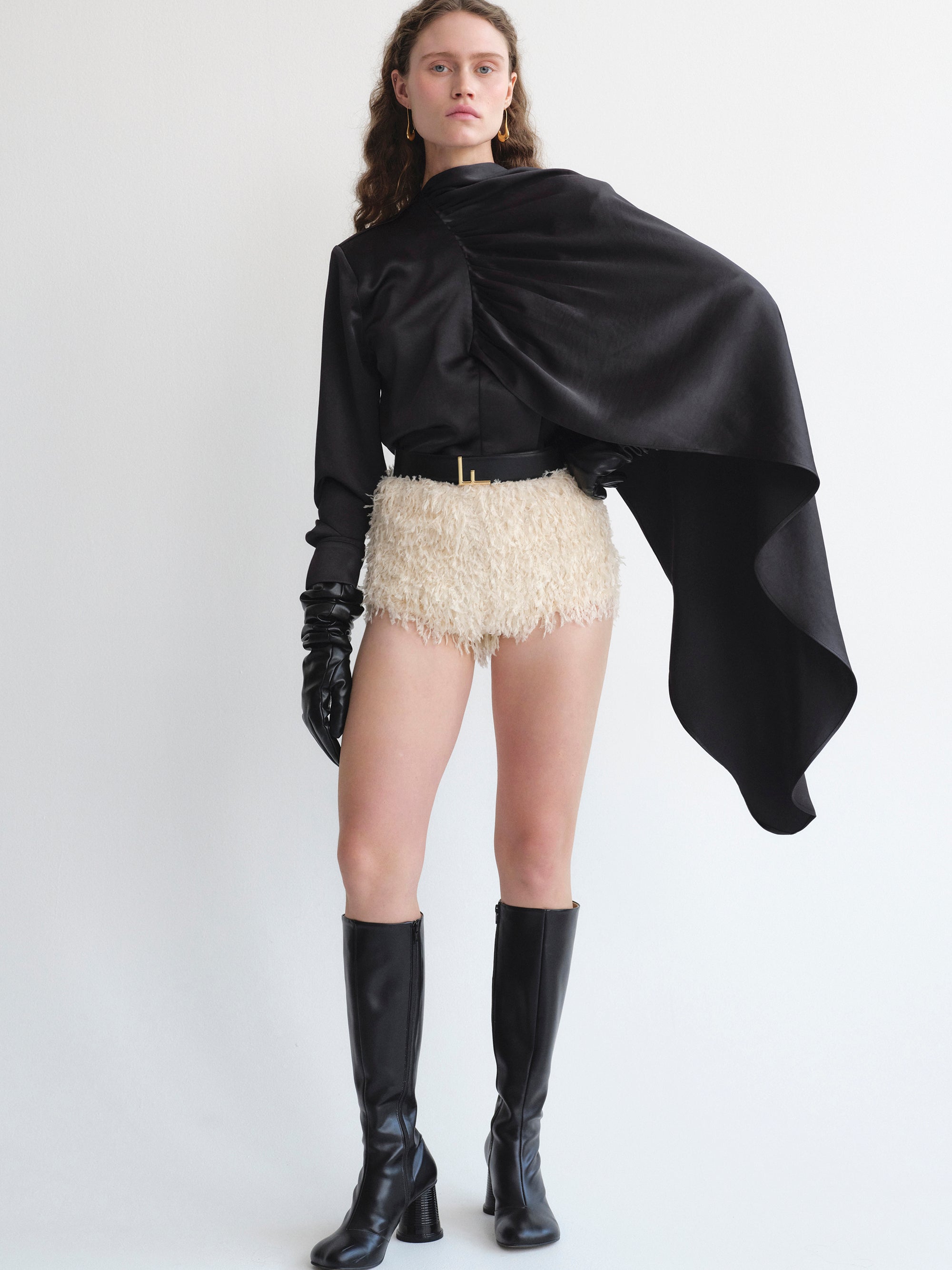 Koa Scarf Collar Satin Blouse, Black