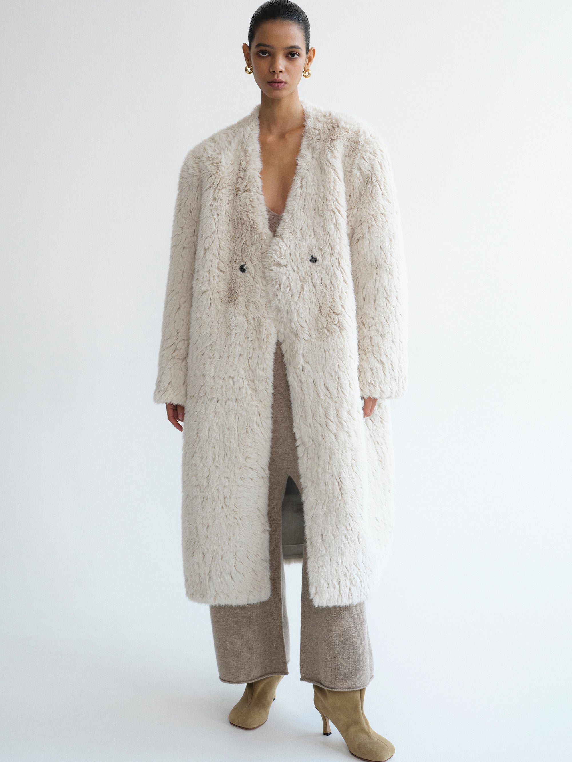 Faux Shearling Coat, Ivory