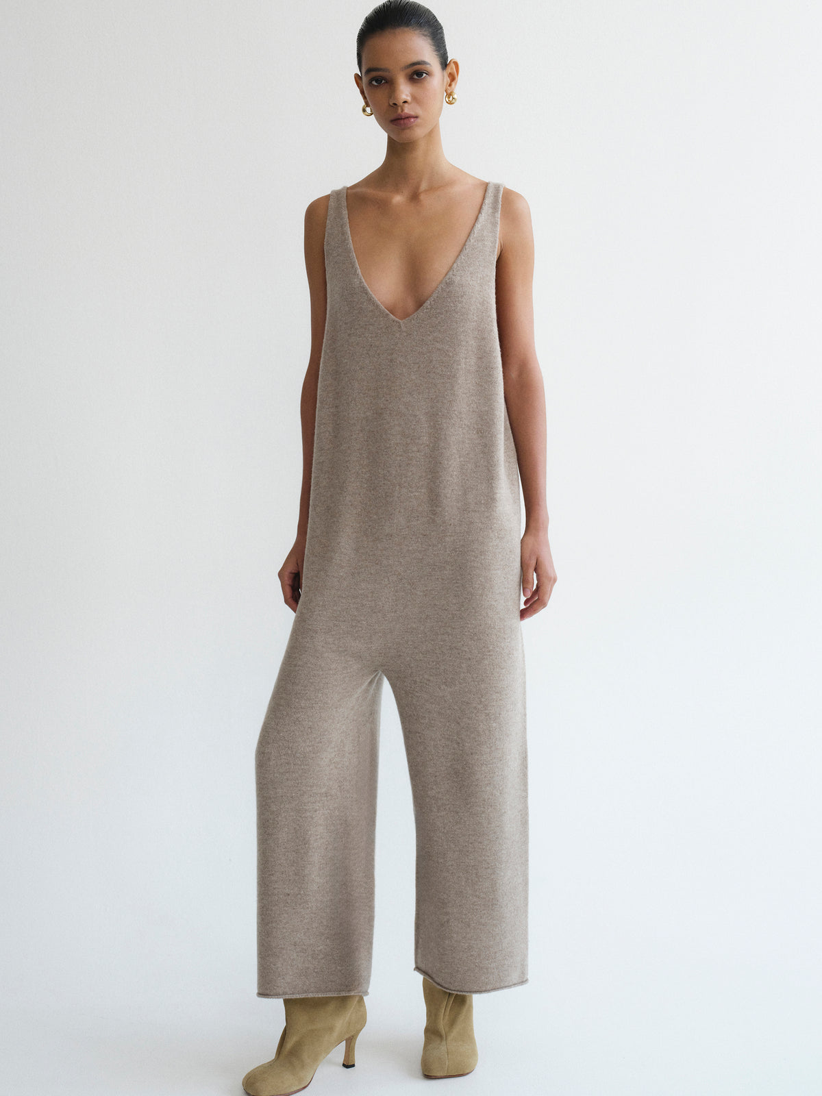 Aligi Wool-Cashmere Blend Jumpsuit, Beige