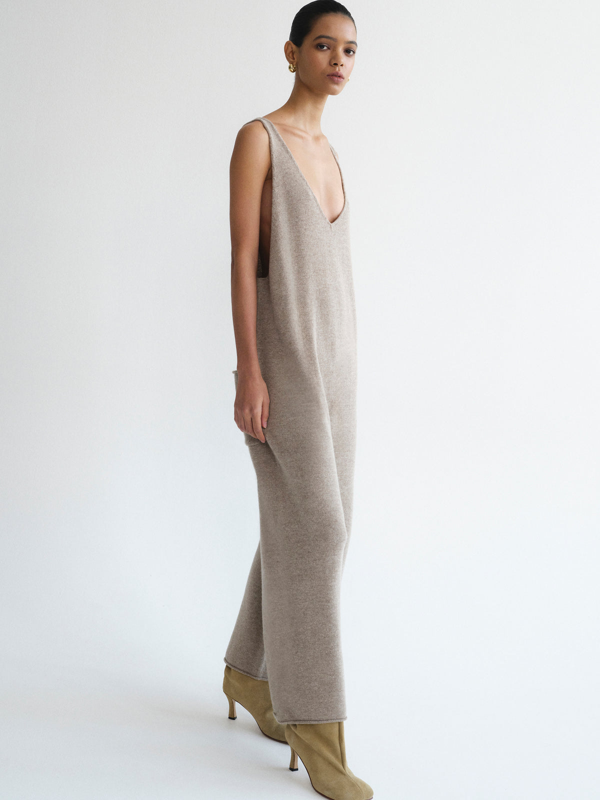 Aligi Wool-Cashmere Blend Jumpsuit, Beige