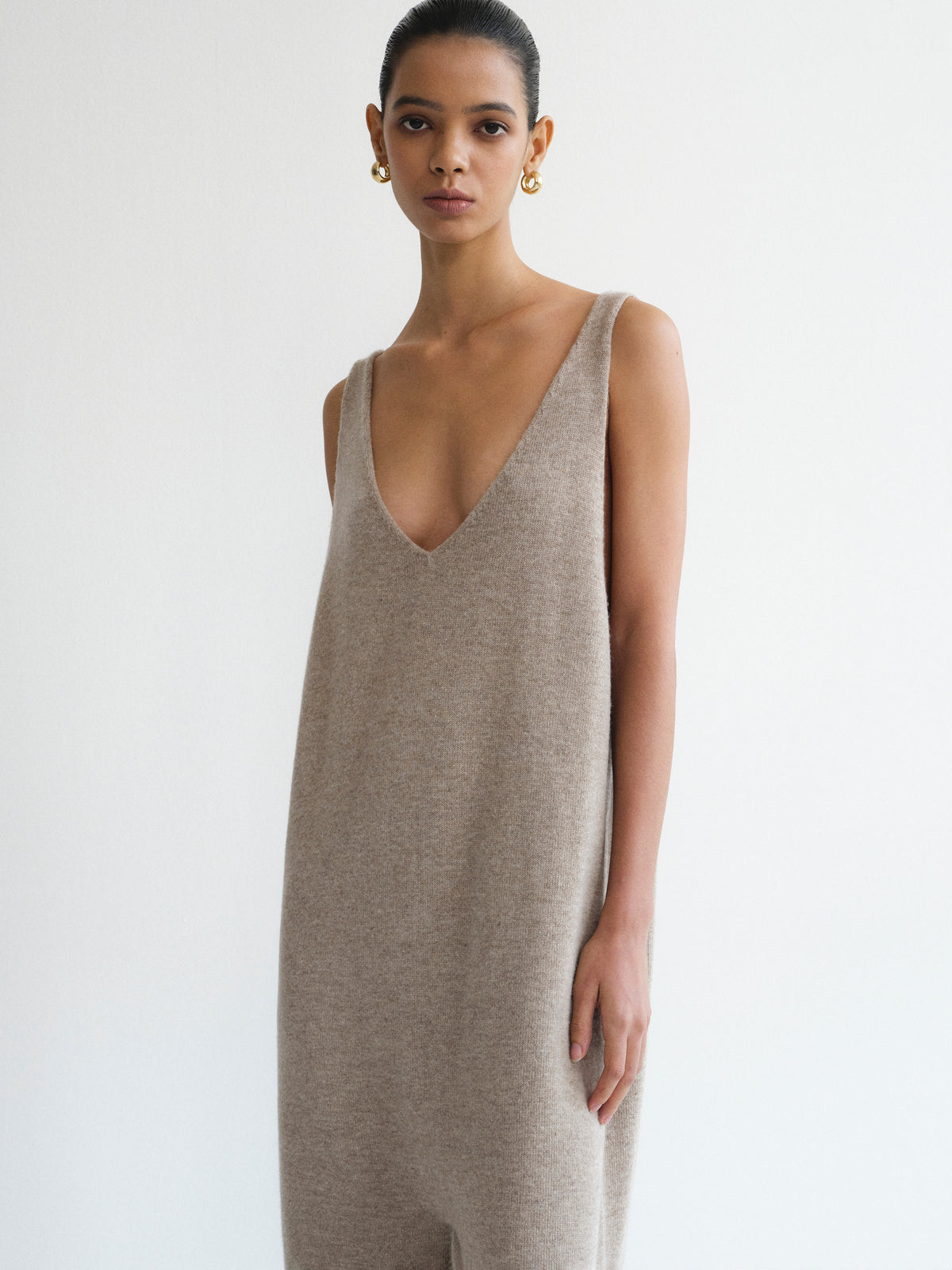 Aligi Wool-Cashmere Blend Jumpsuit, Beige
