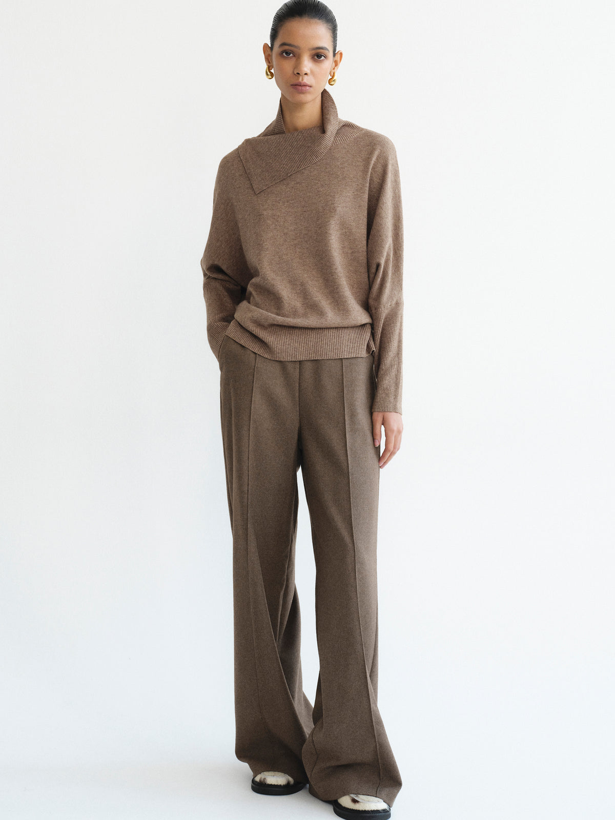 Mesash Creased Long Trousers, Brown