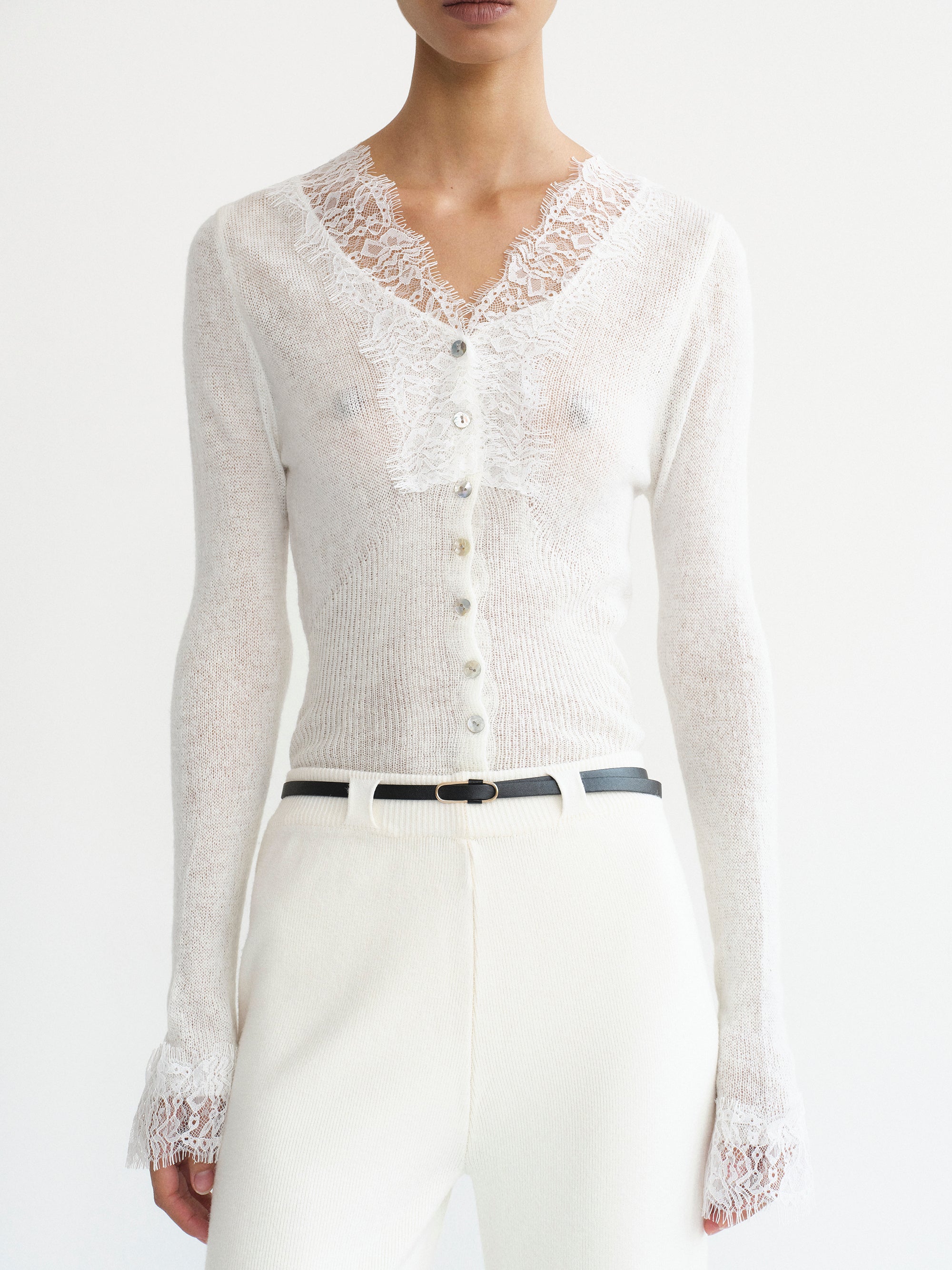THE ÈLODIE LACE TRIM KNIT - TAUPE