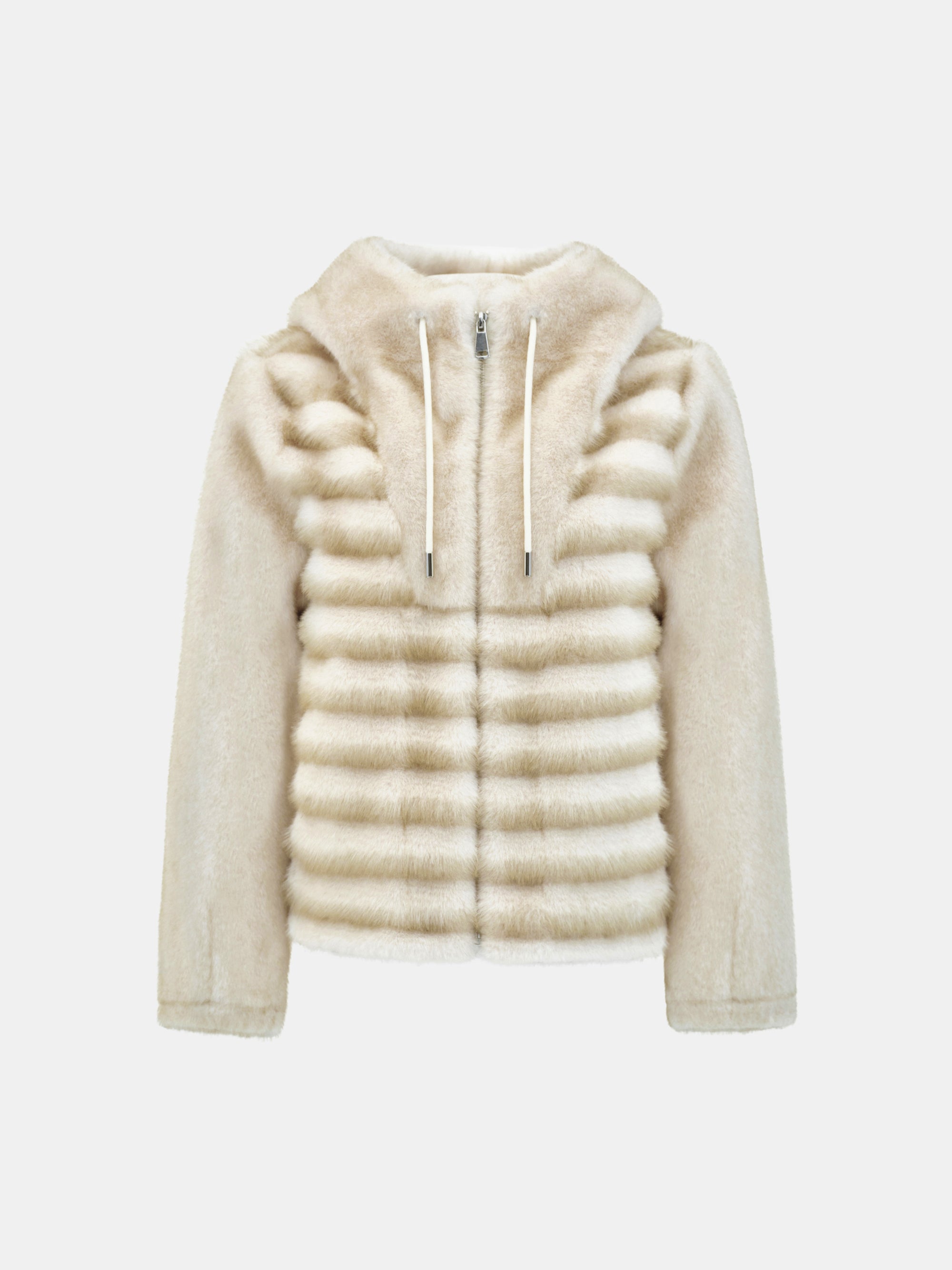 Faux-Fur Hooded Jacket, Natural