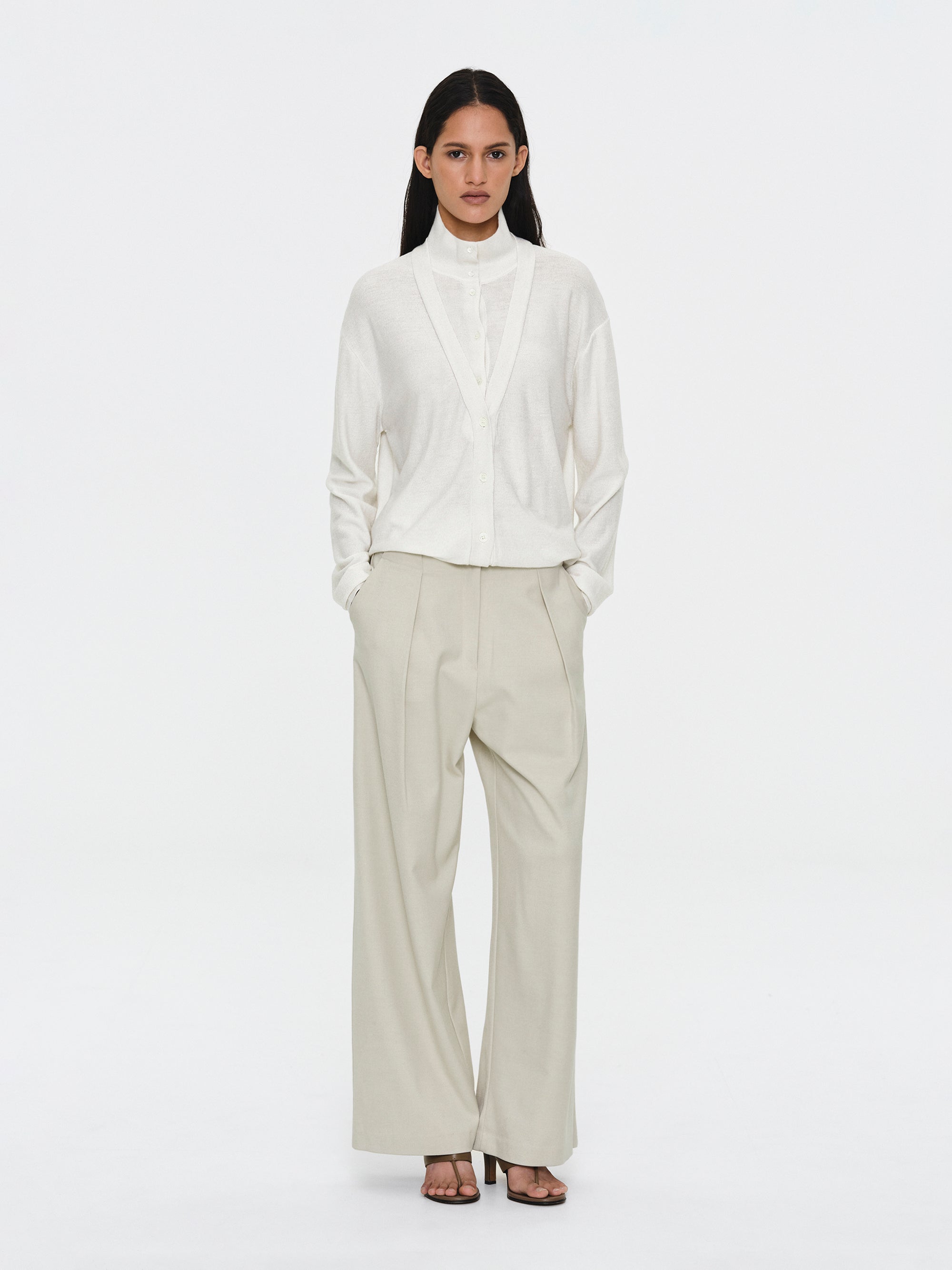 Single Pleated Trousers, Ivory
