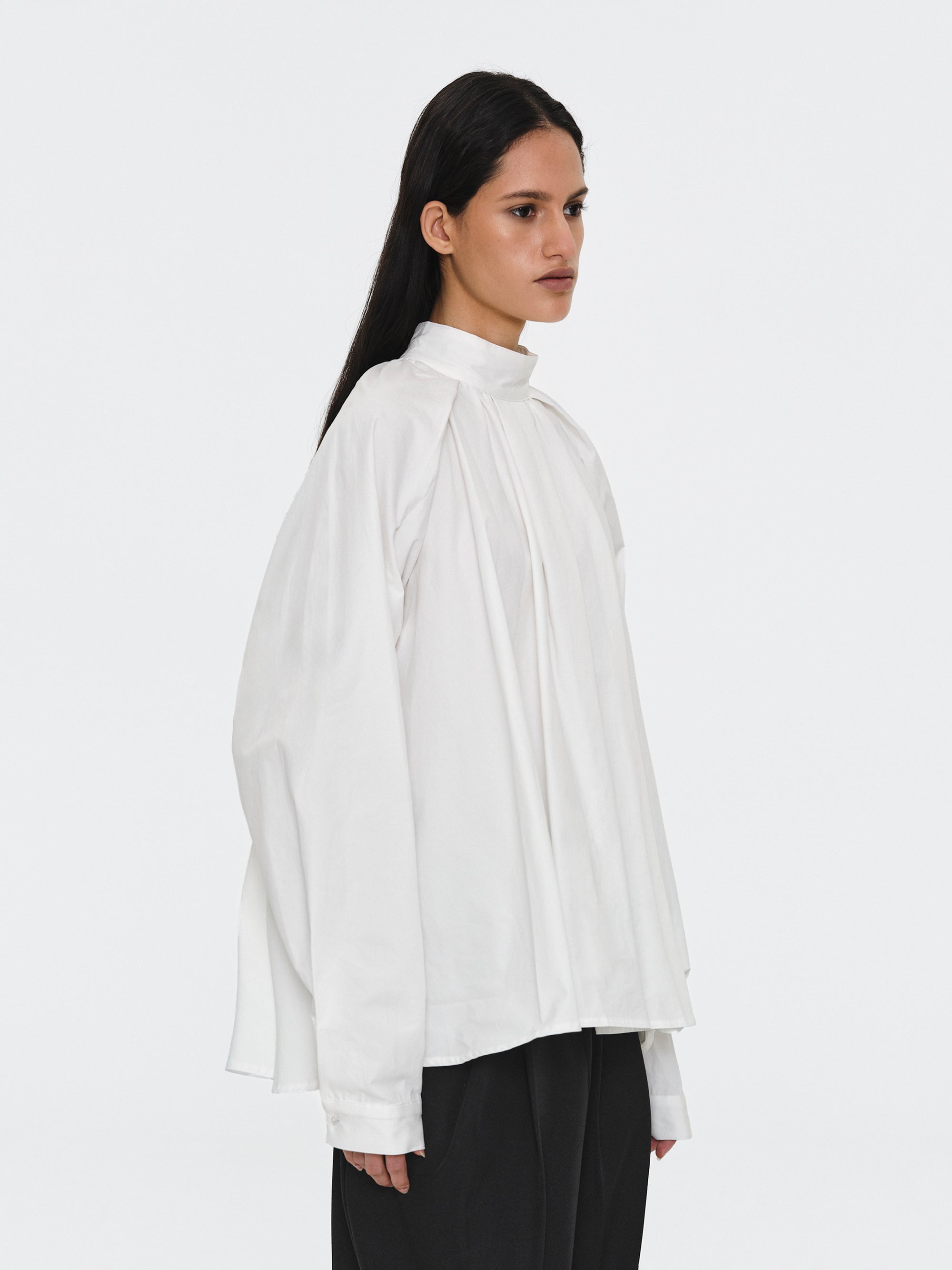 Gathered Poplin Blouse, White