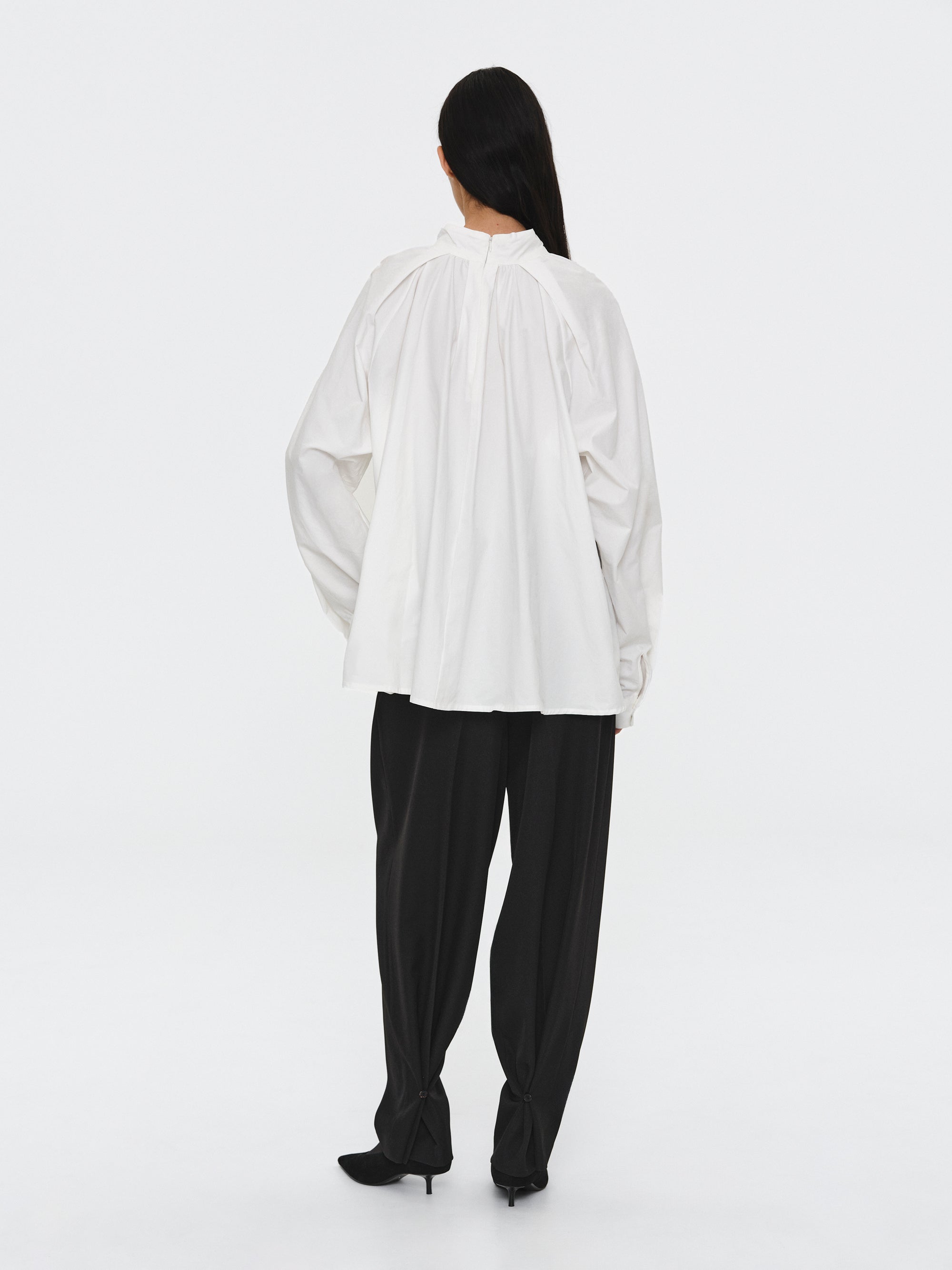Gathered Poplin Blouse, White