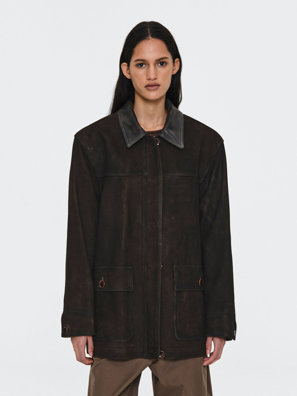 Bou Paneled Barn Suede Jacket, Brown