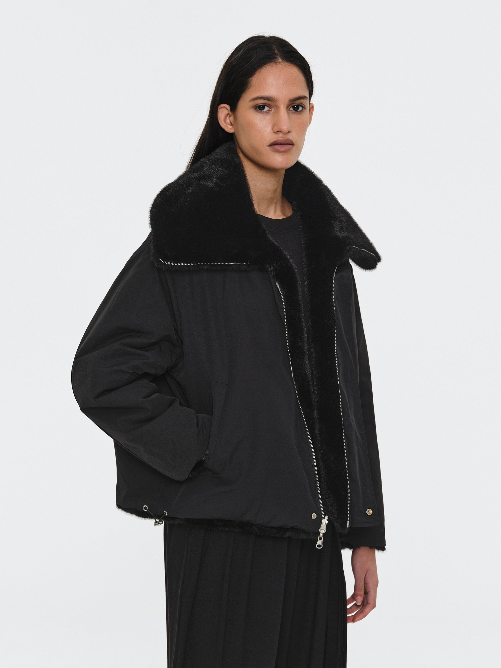 Reversible Faux-Fur Jacket, Black