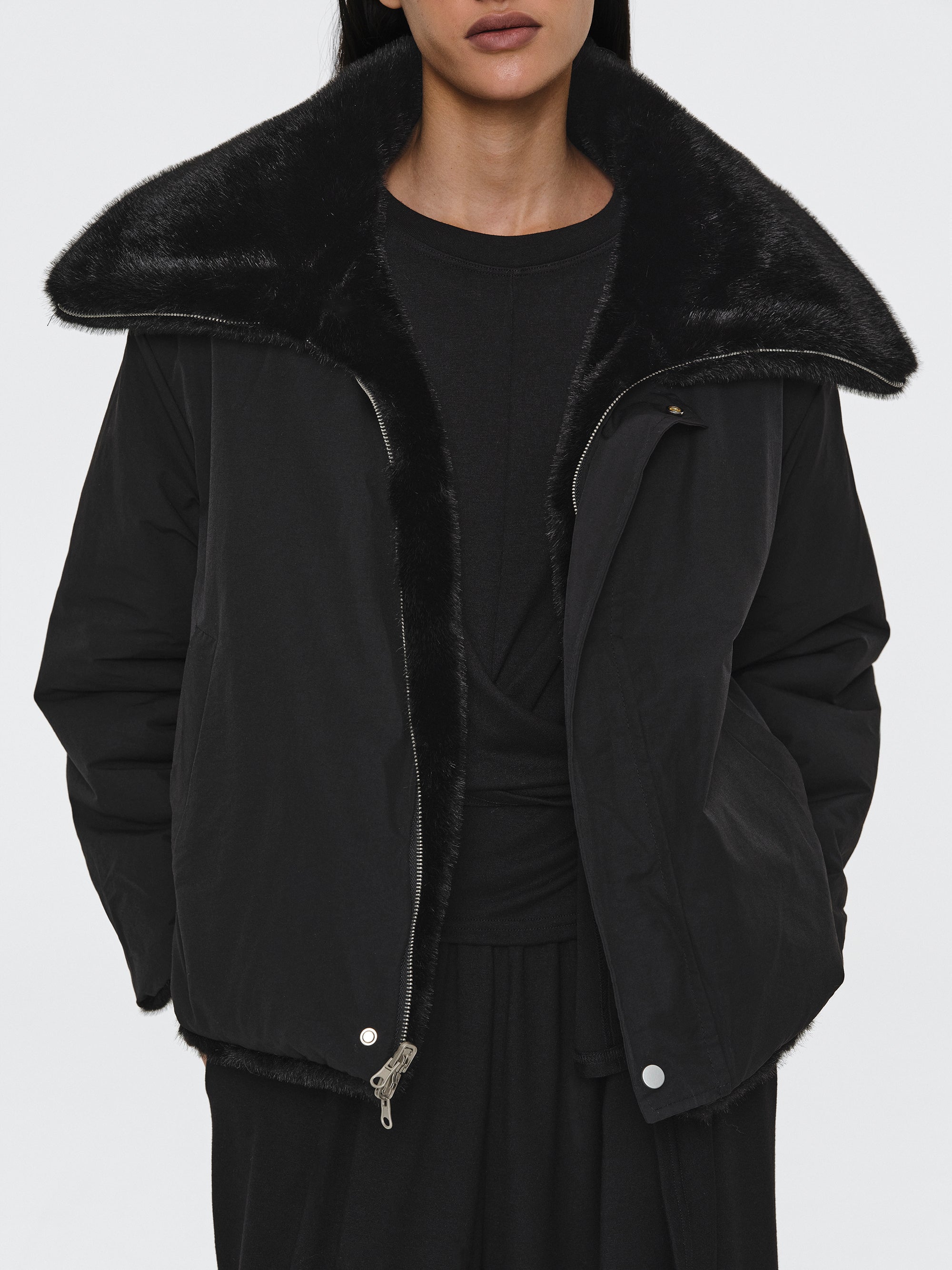 Reversible Faux-Fur Jacket, Black