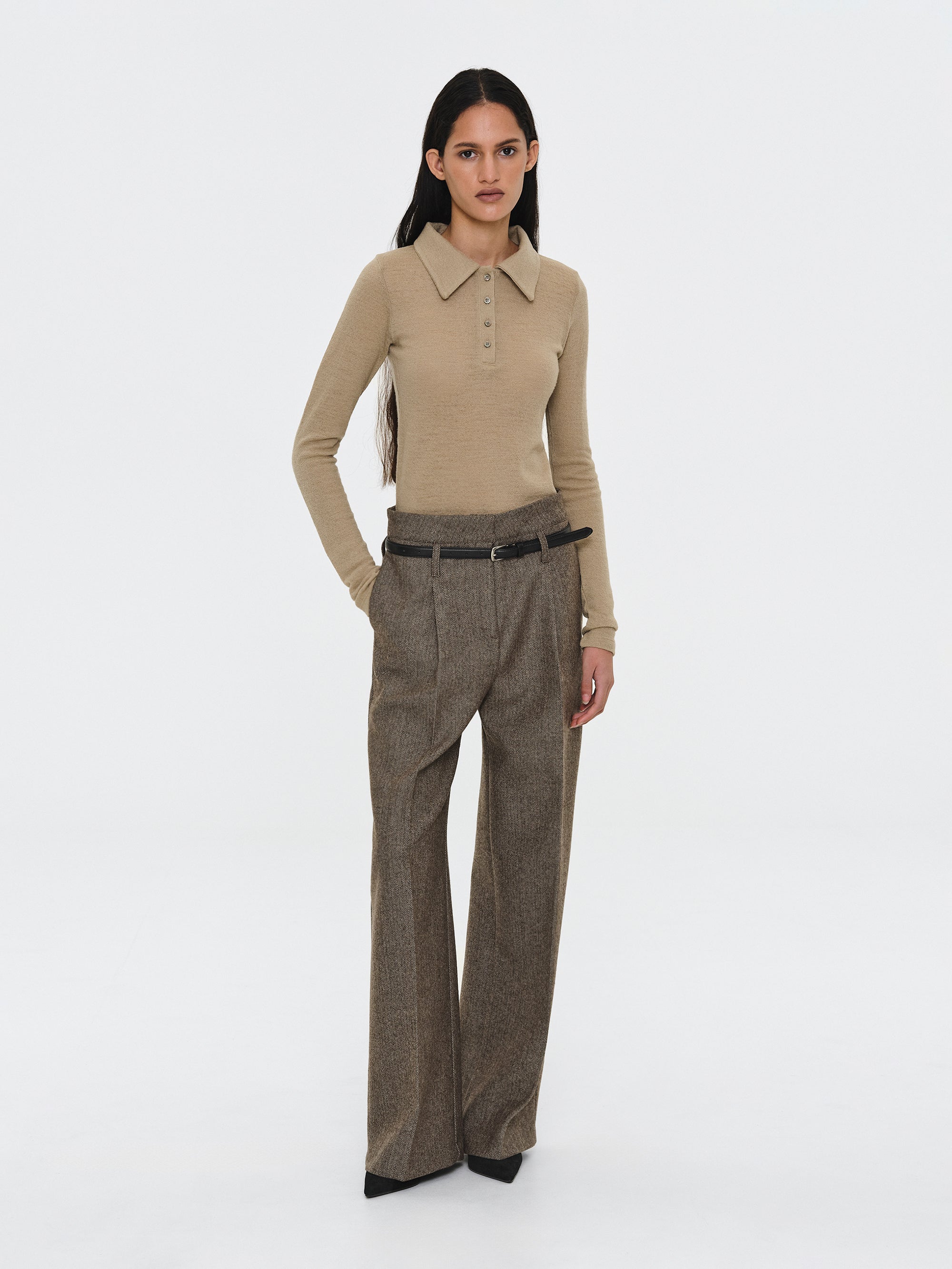 Semi-Sheer Wool Polo, Beige