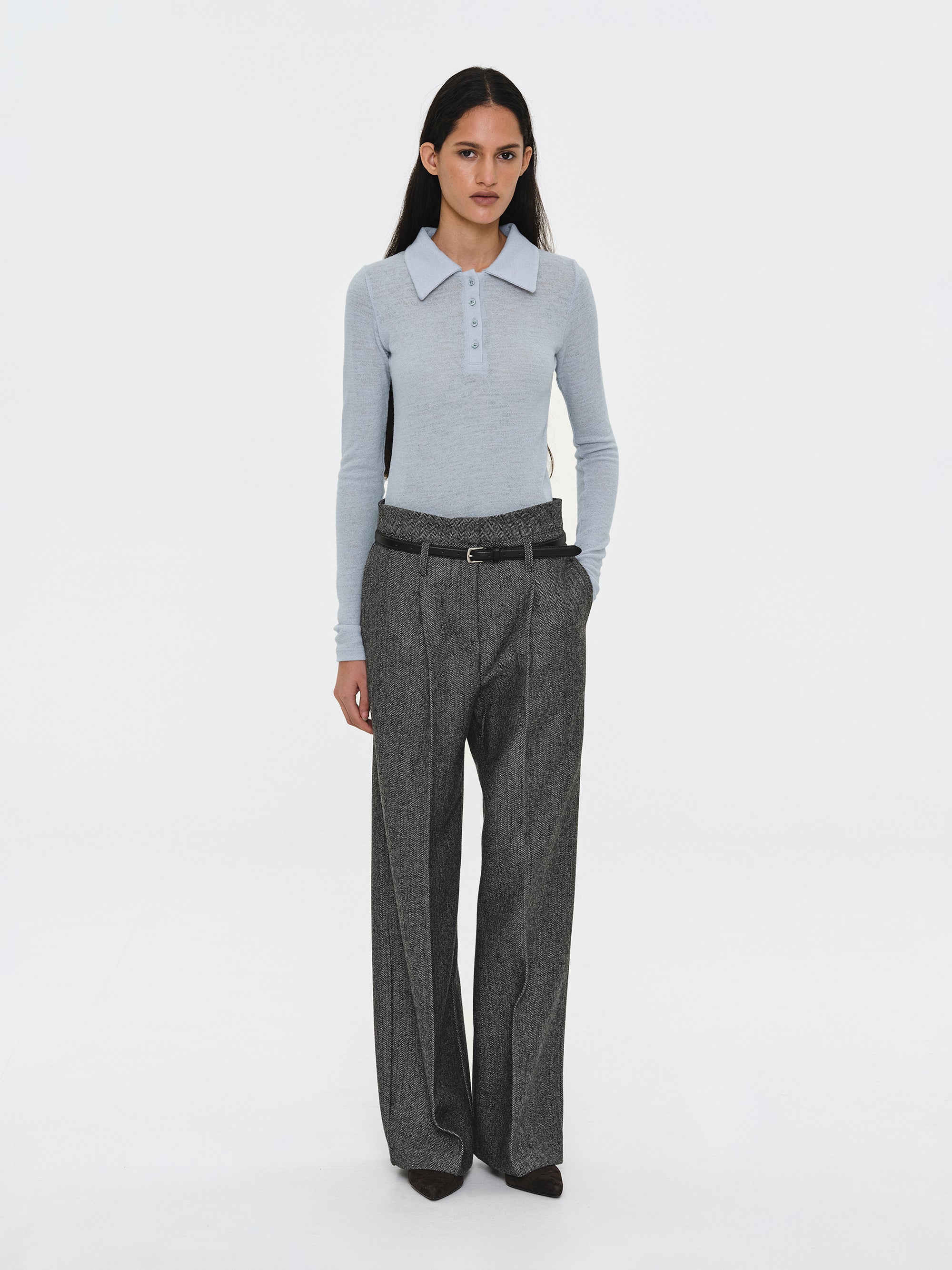 Semi-Sheer Wool Polo, Pale Blue