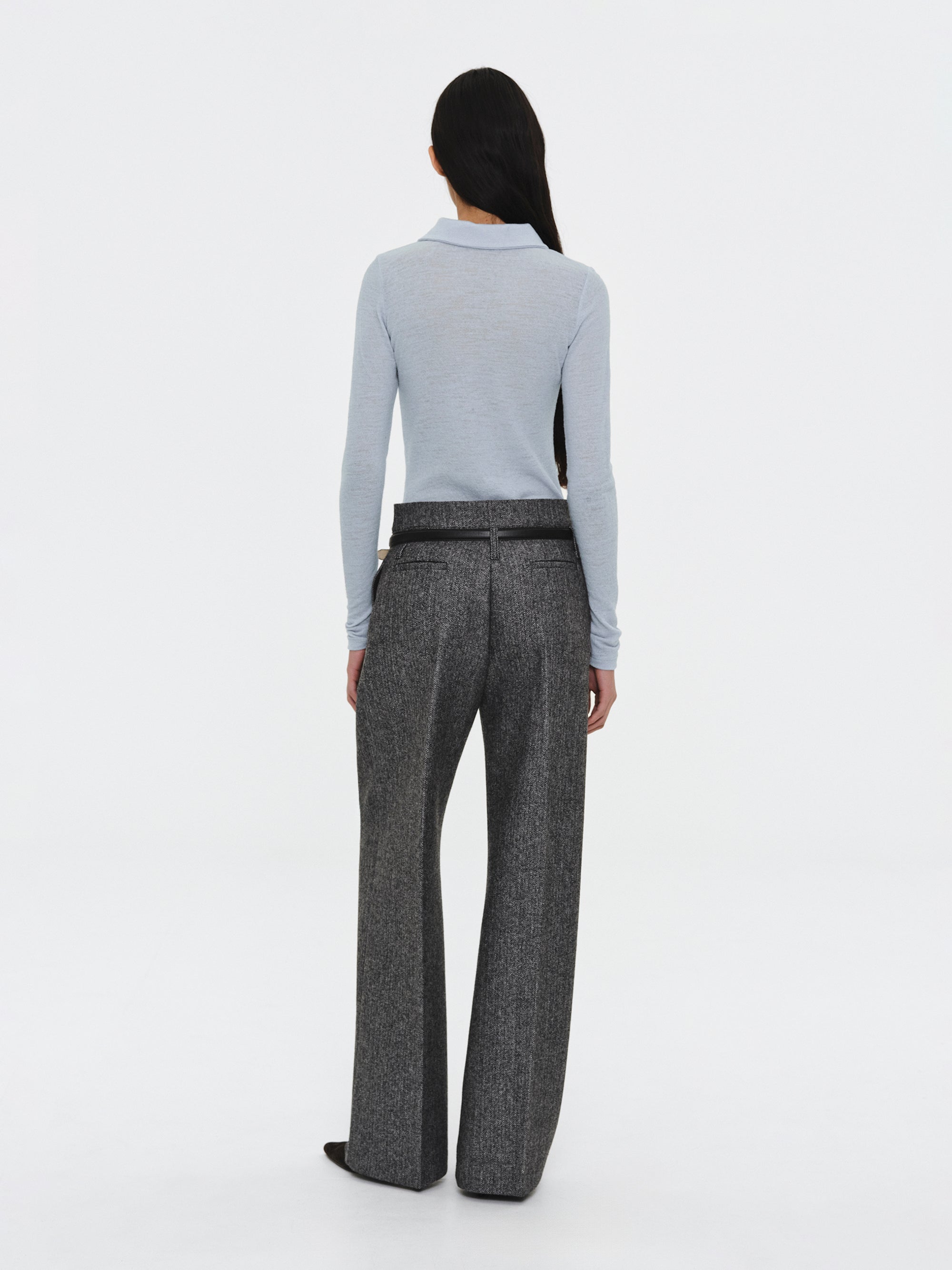 Belted Herringbone Trousers, Black