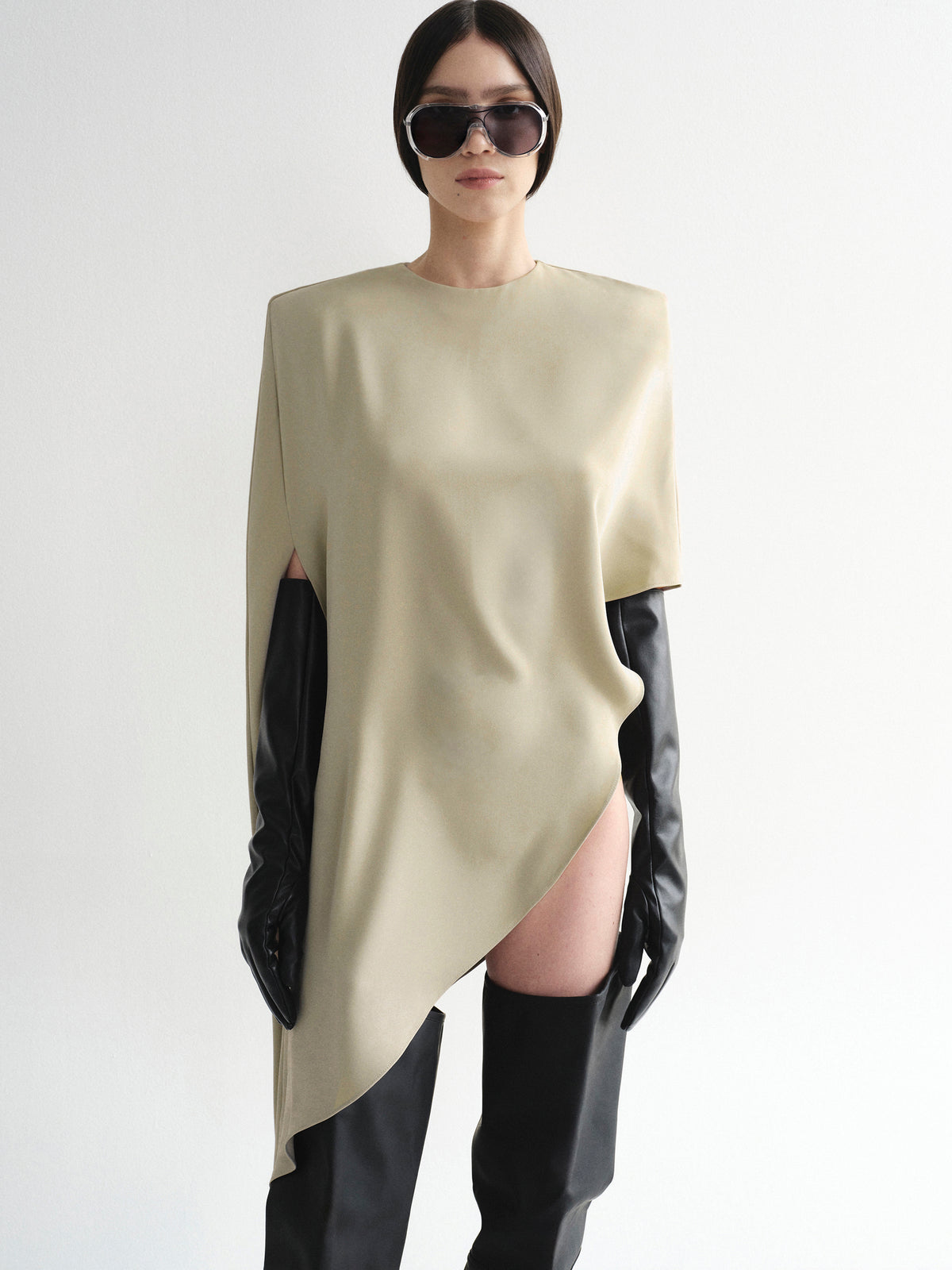 Amia Asymmetric Satin Blouse, Pearl