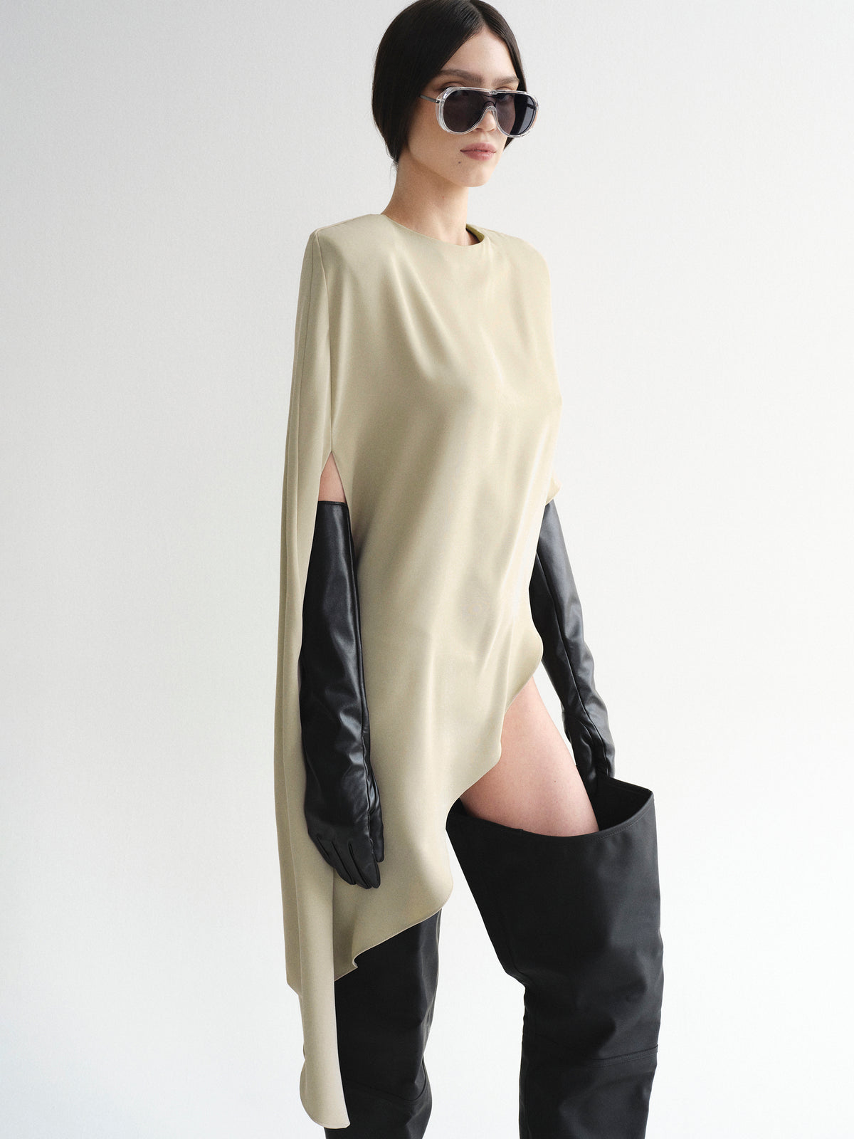 Amia Asymmetric Satin Blouse, Pearl