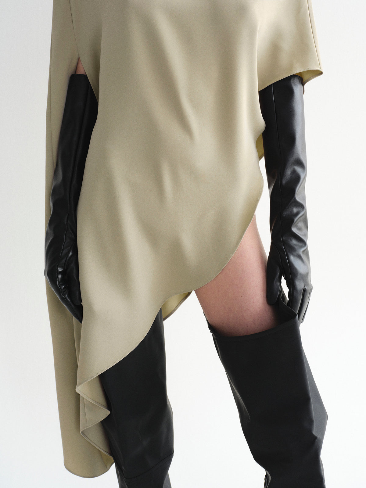Amia Asymmetric Satin Blouse, Pearl