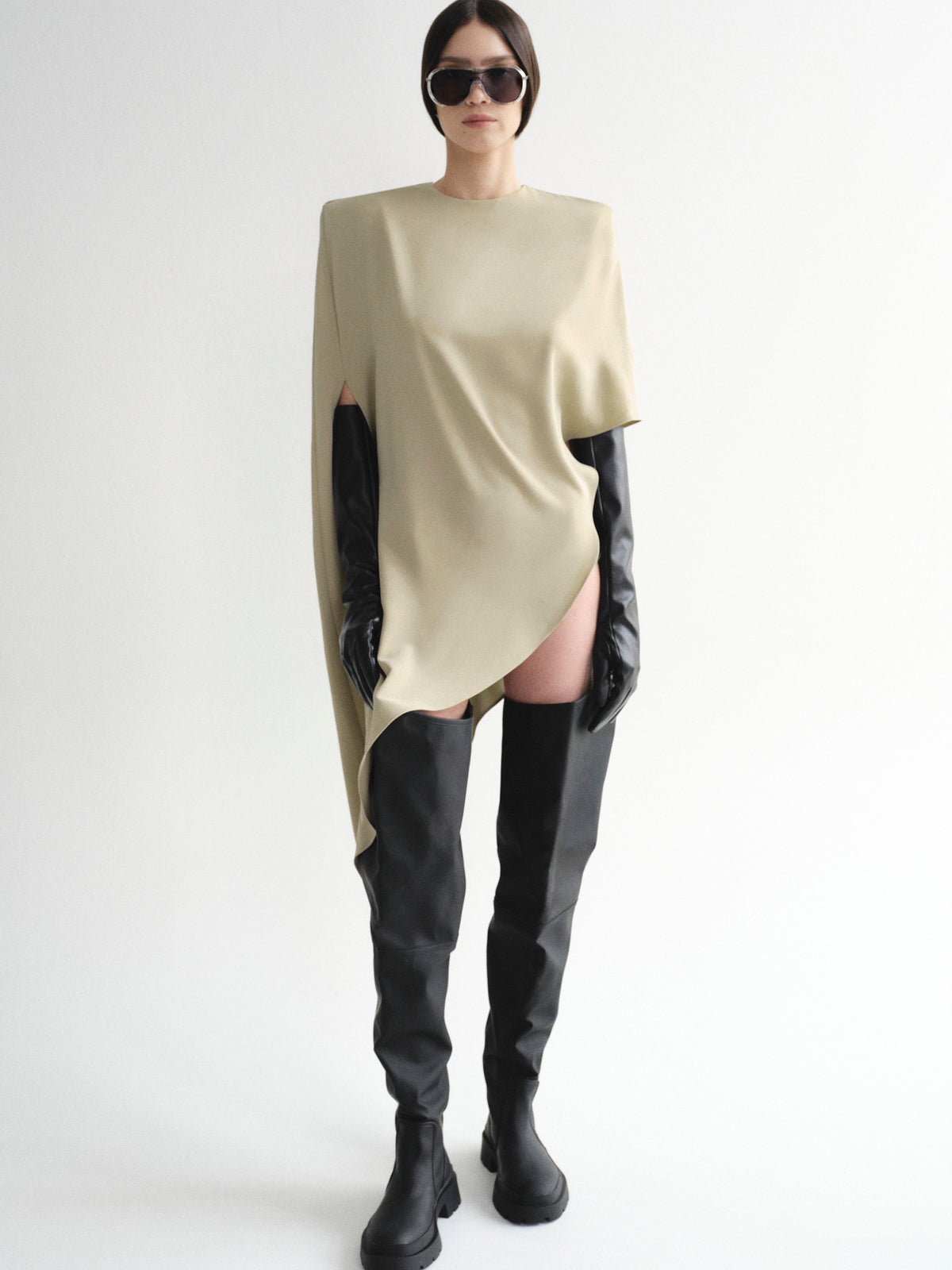 Amia Asymmetric Satin Blouse, Pearl