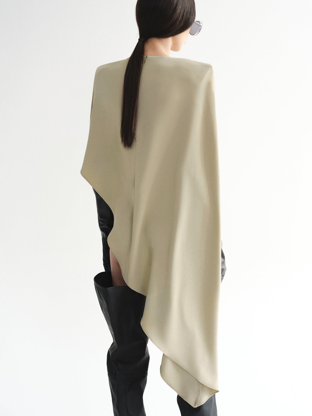 Amia Asymmetric Satin Blouse, Pearl