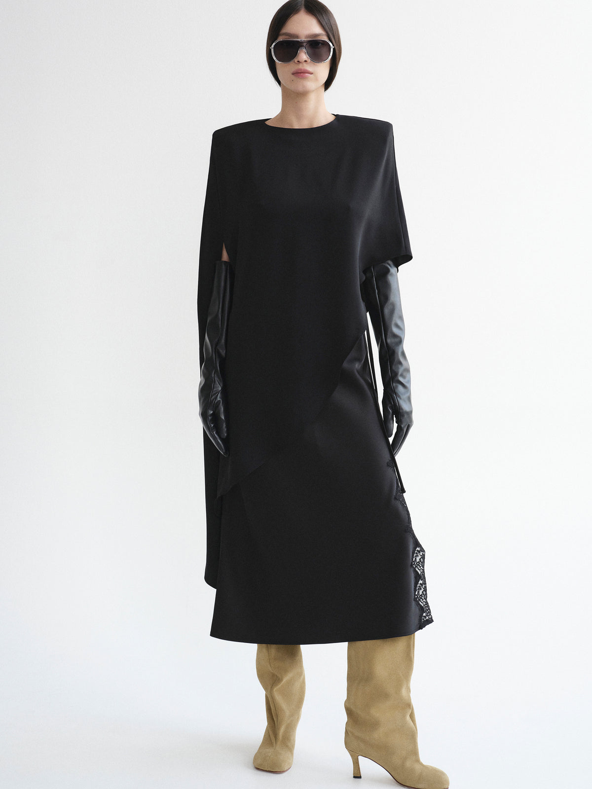 Amia Asymmetric Satin Blouse, Black