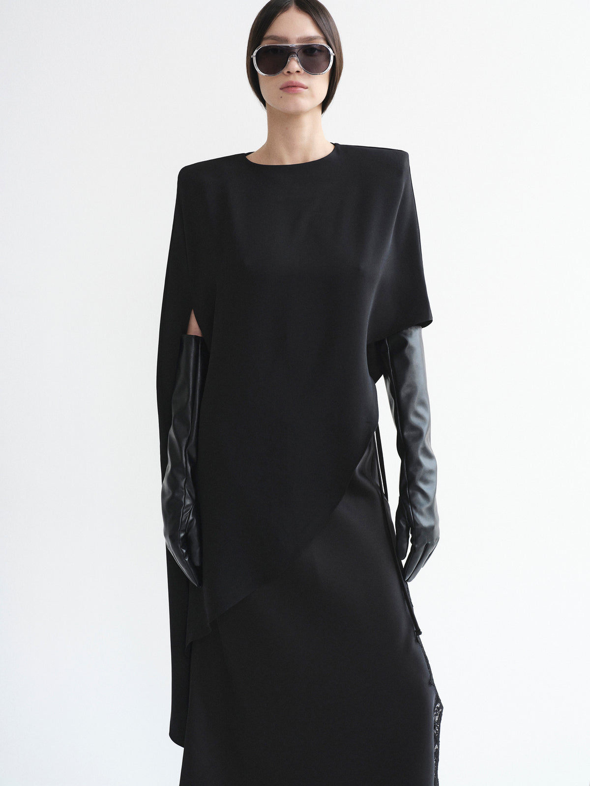 Amia Asymmetric Satin Blouse, Black