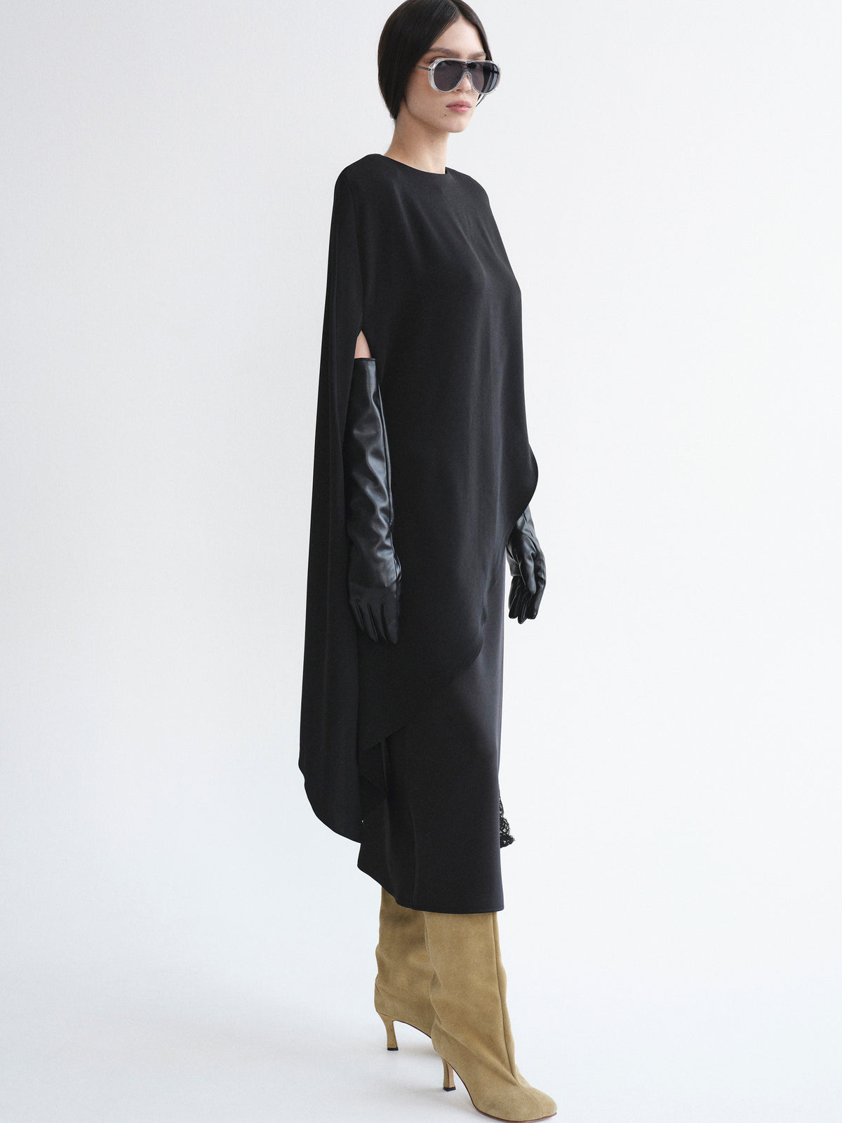 Amia Asymmetric Satin Blouse, Black