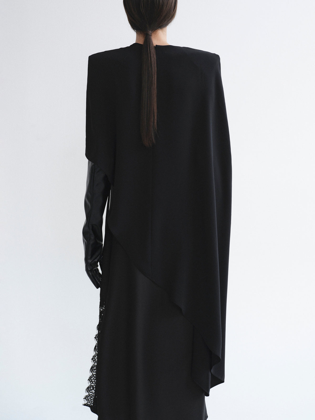 Amia Asymmetric Satin Blouse, Black