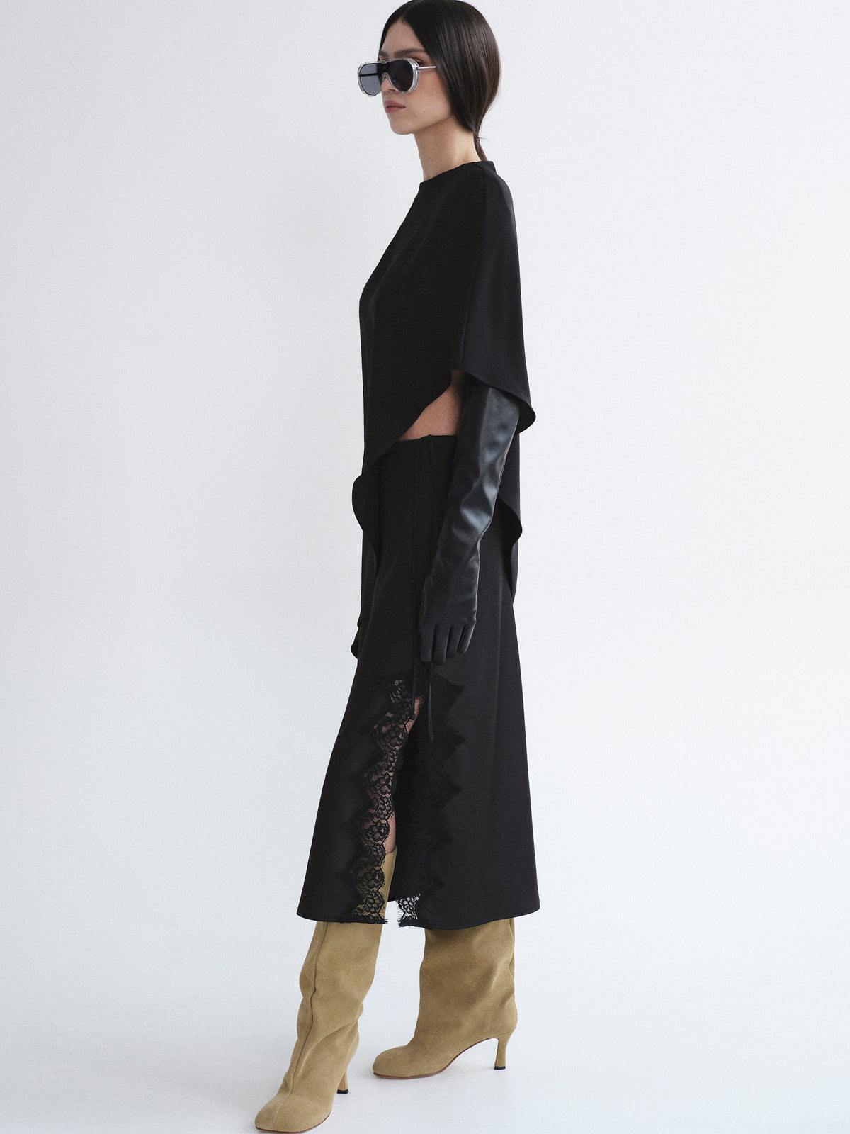 Amia Asymmetric Satin Blouse, Black