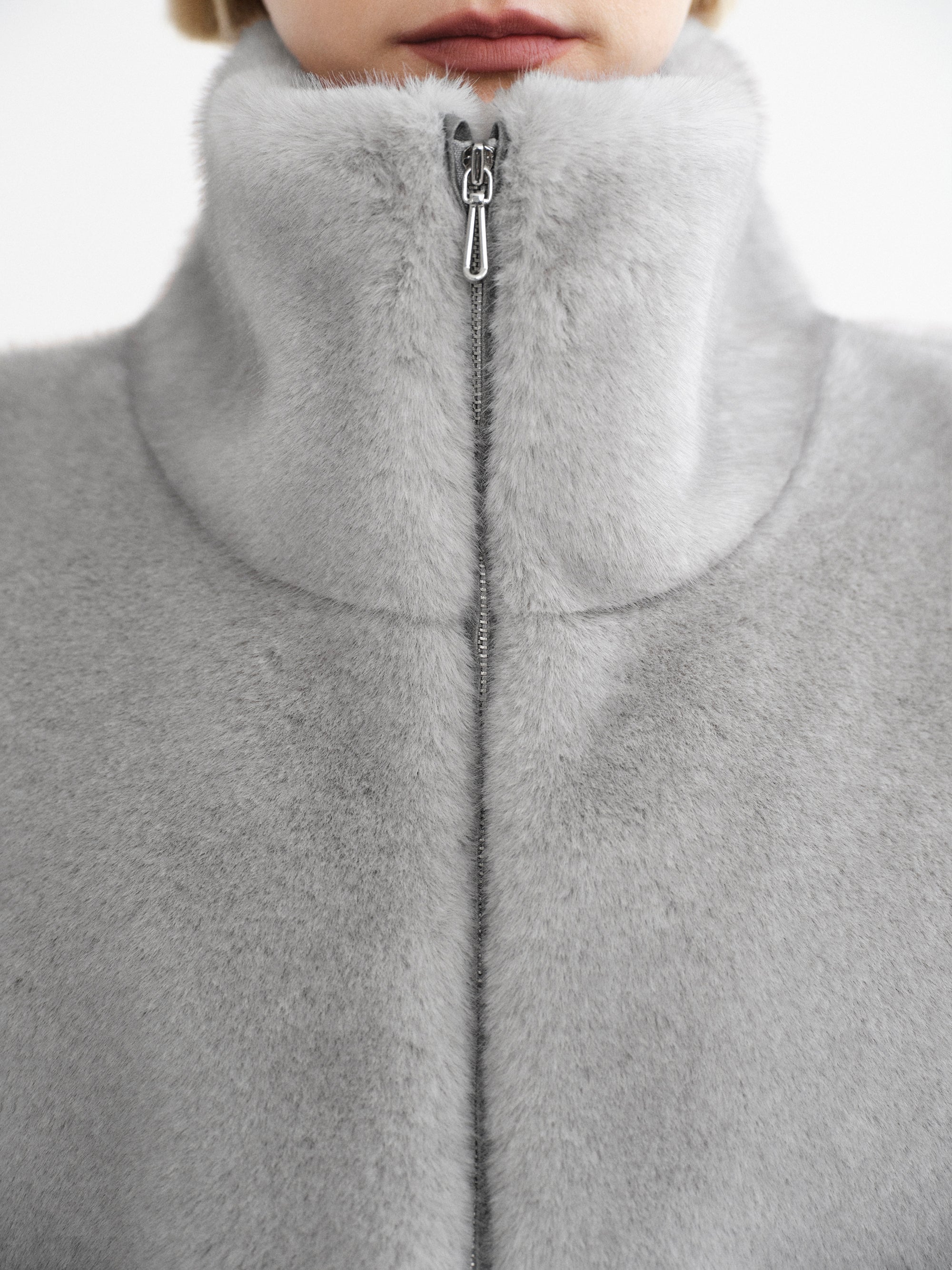 Half-Zip Faux-Fur Vest, Grey – SourceUnknown