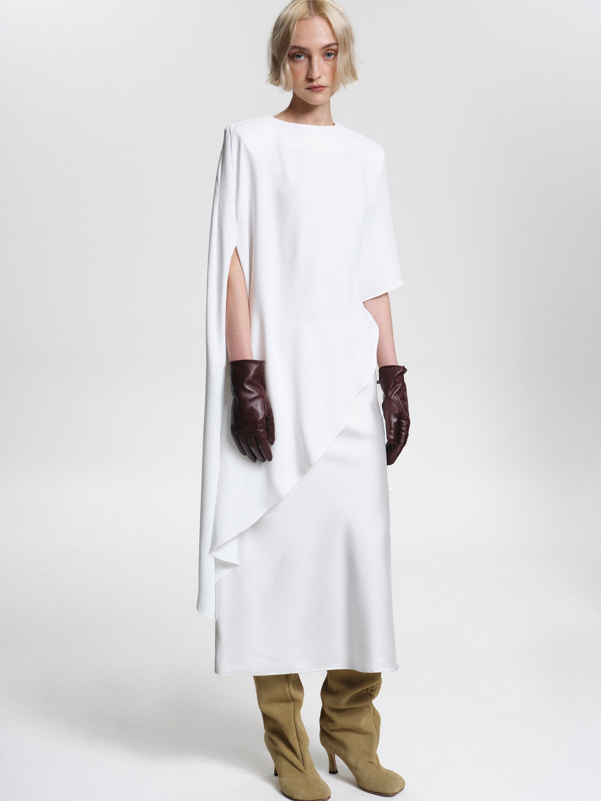 Amia Asymmetric Satin Blouse, White