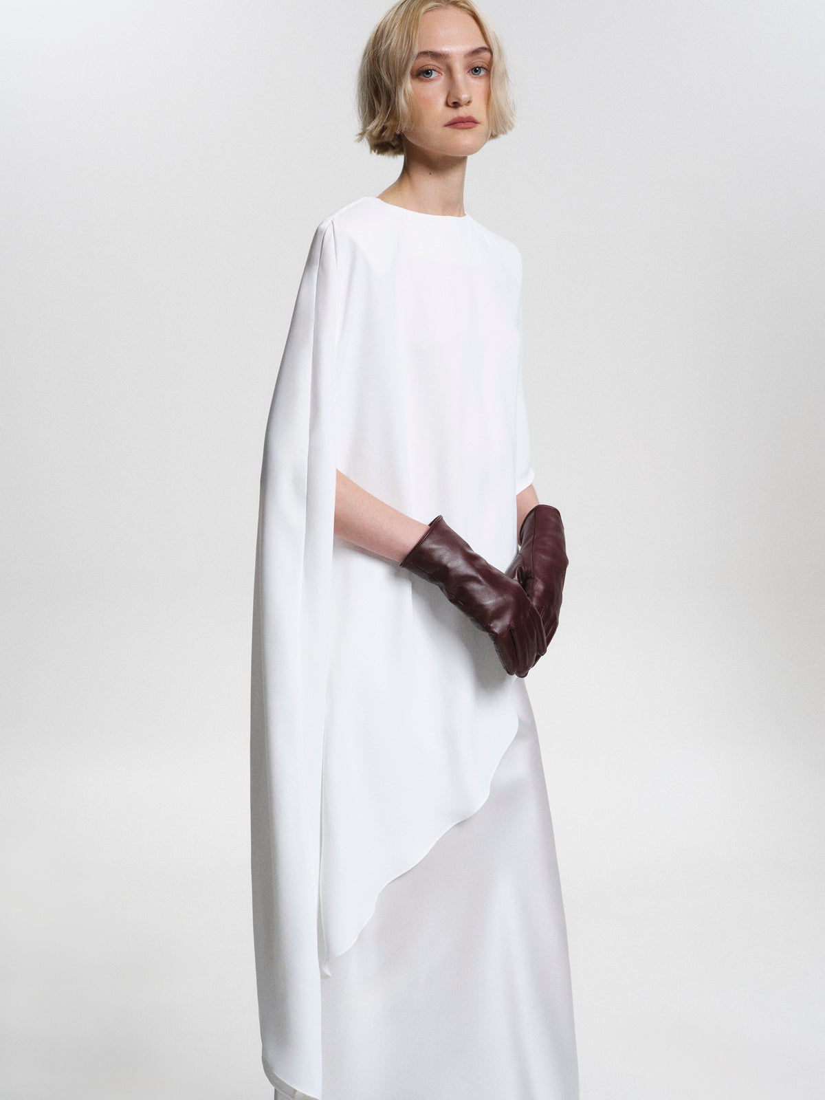 Amia Asymmetric Satin Blouse, White