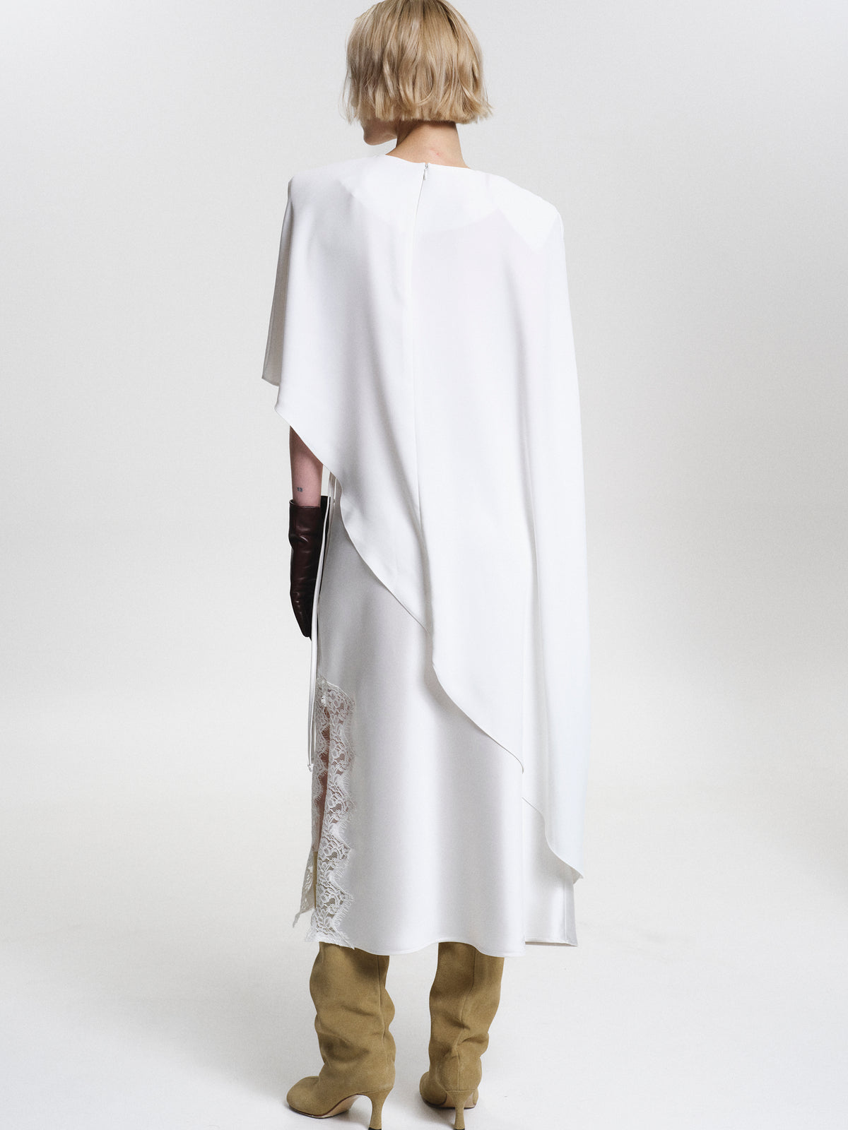 Amia Asymmetric Satin Blouse, White