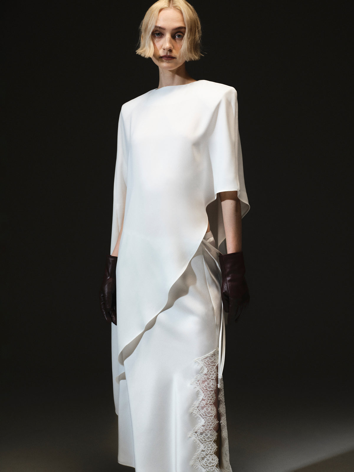Amia Asymmetric Satin Blouse, White