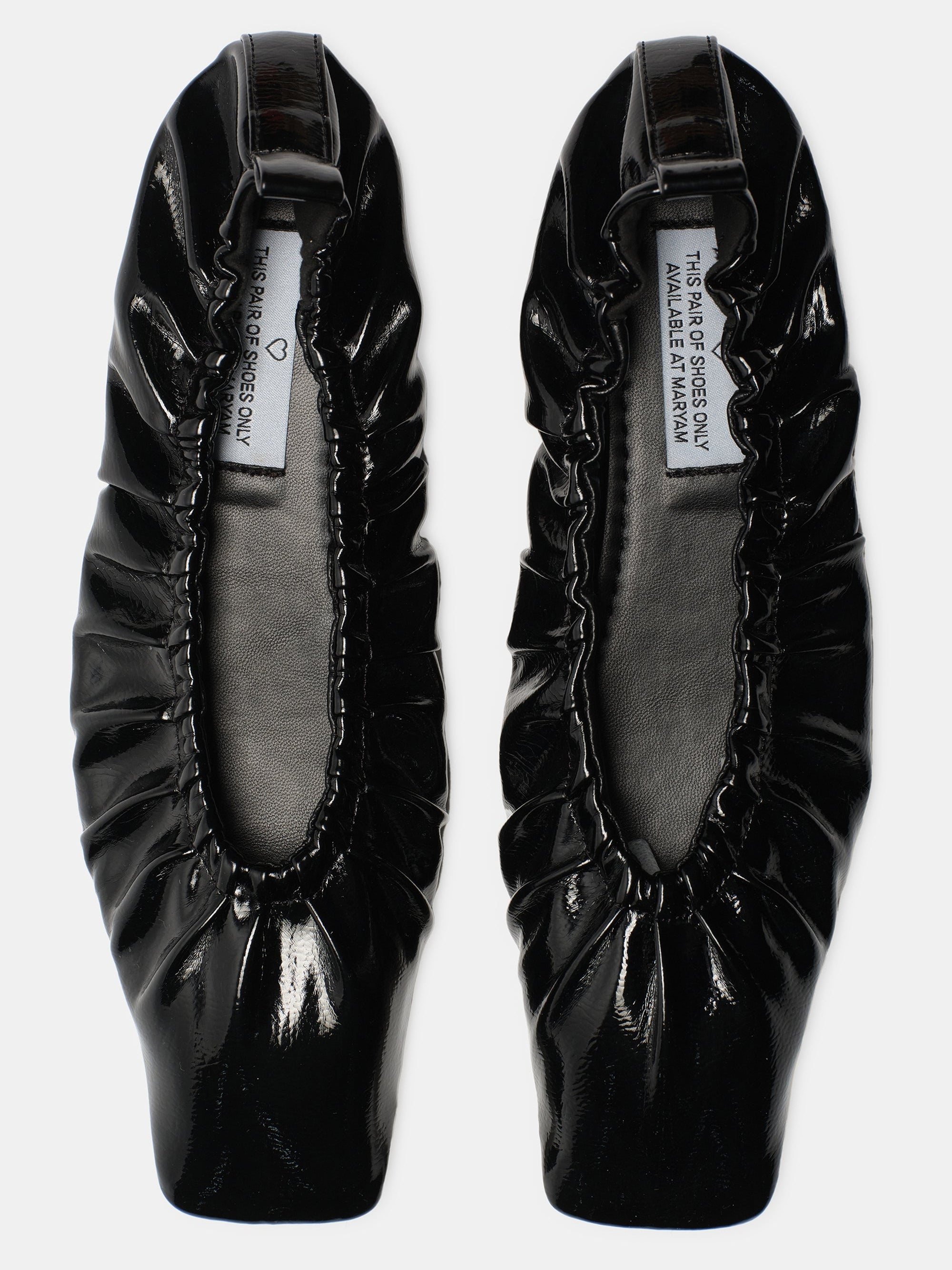 Ruched Patent Leather Flats, Black