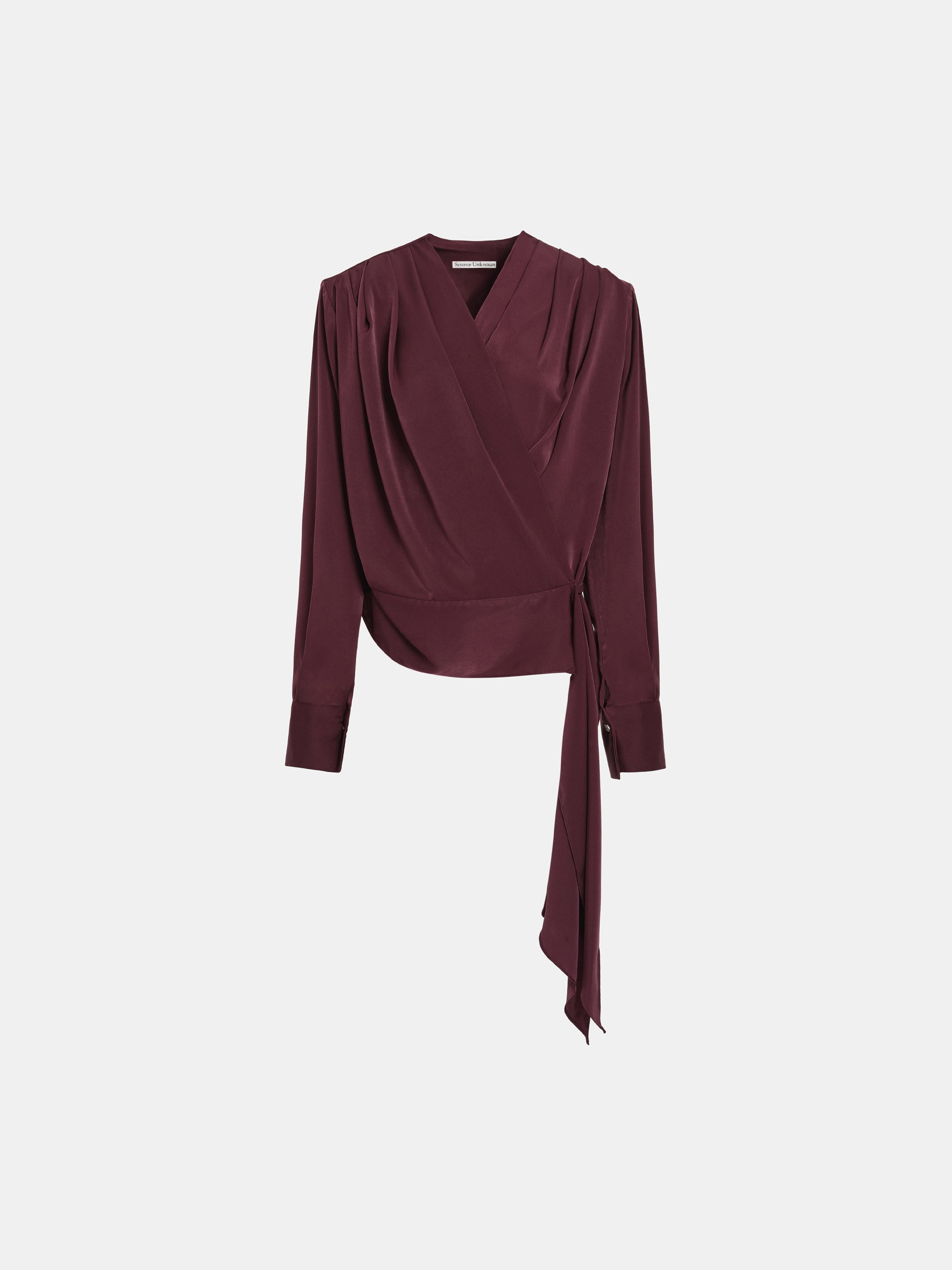Callen Draped Satin Blouse, Burgundy