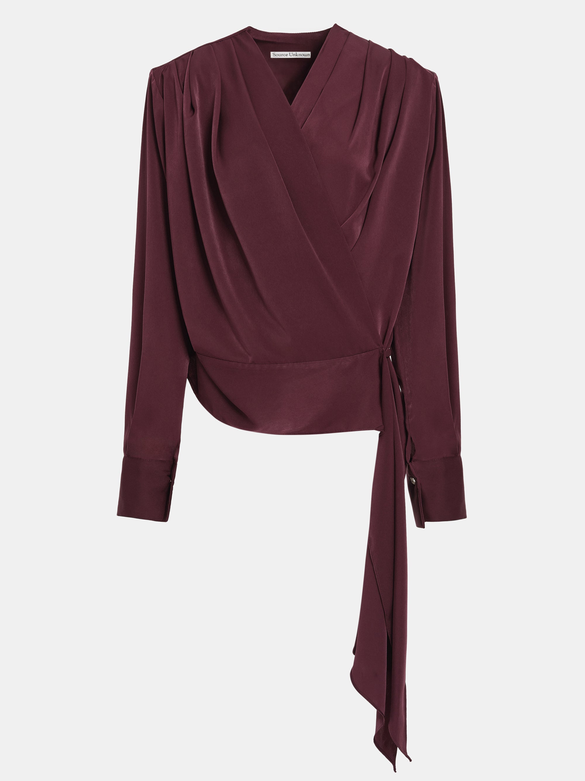 Callen Draped Satin Blouse, Burgundy