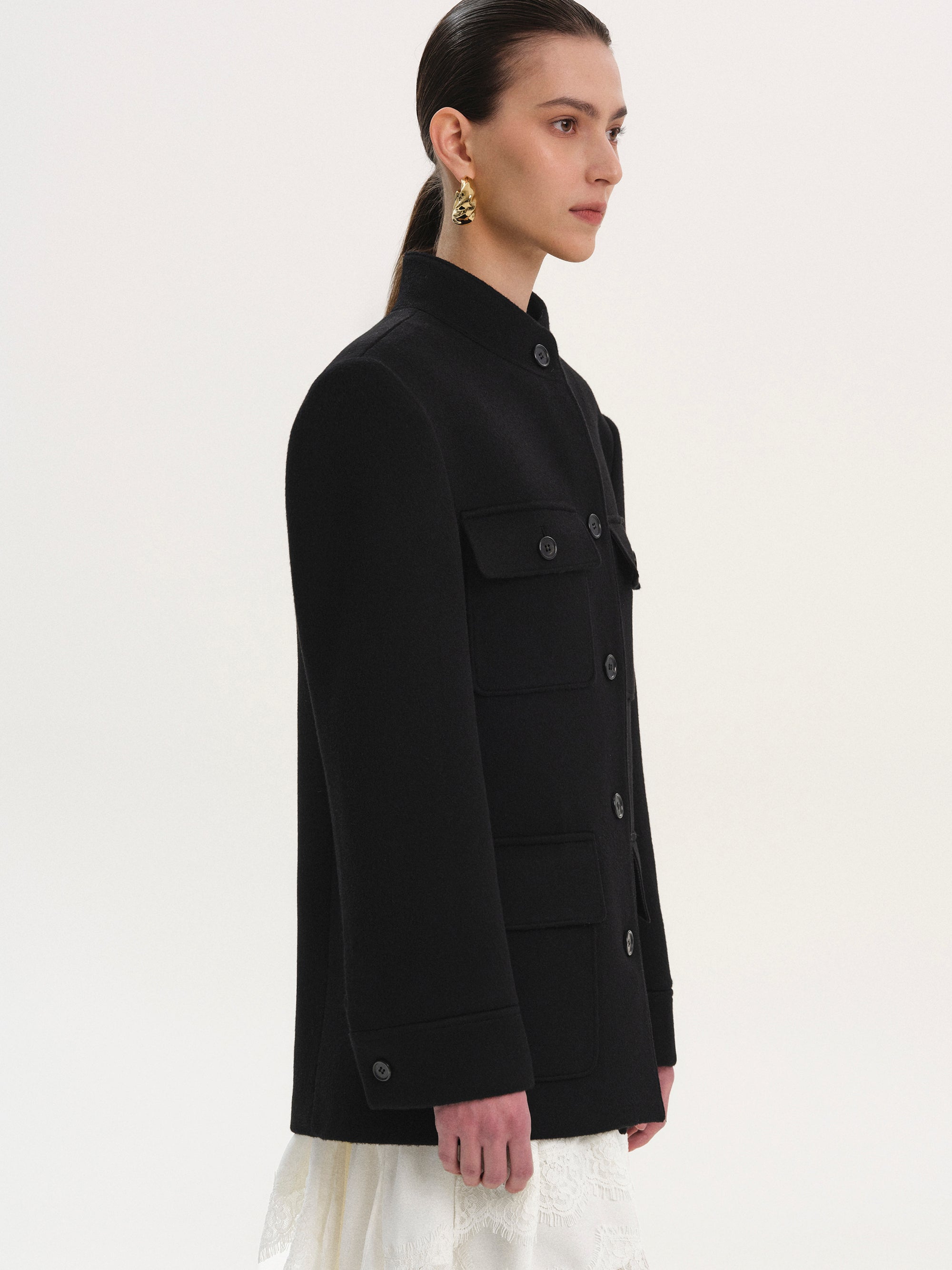 Wool Cashmere Officer Jacket, Black