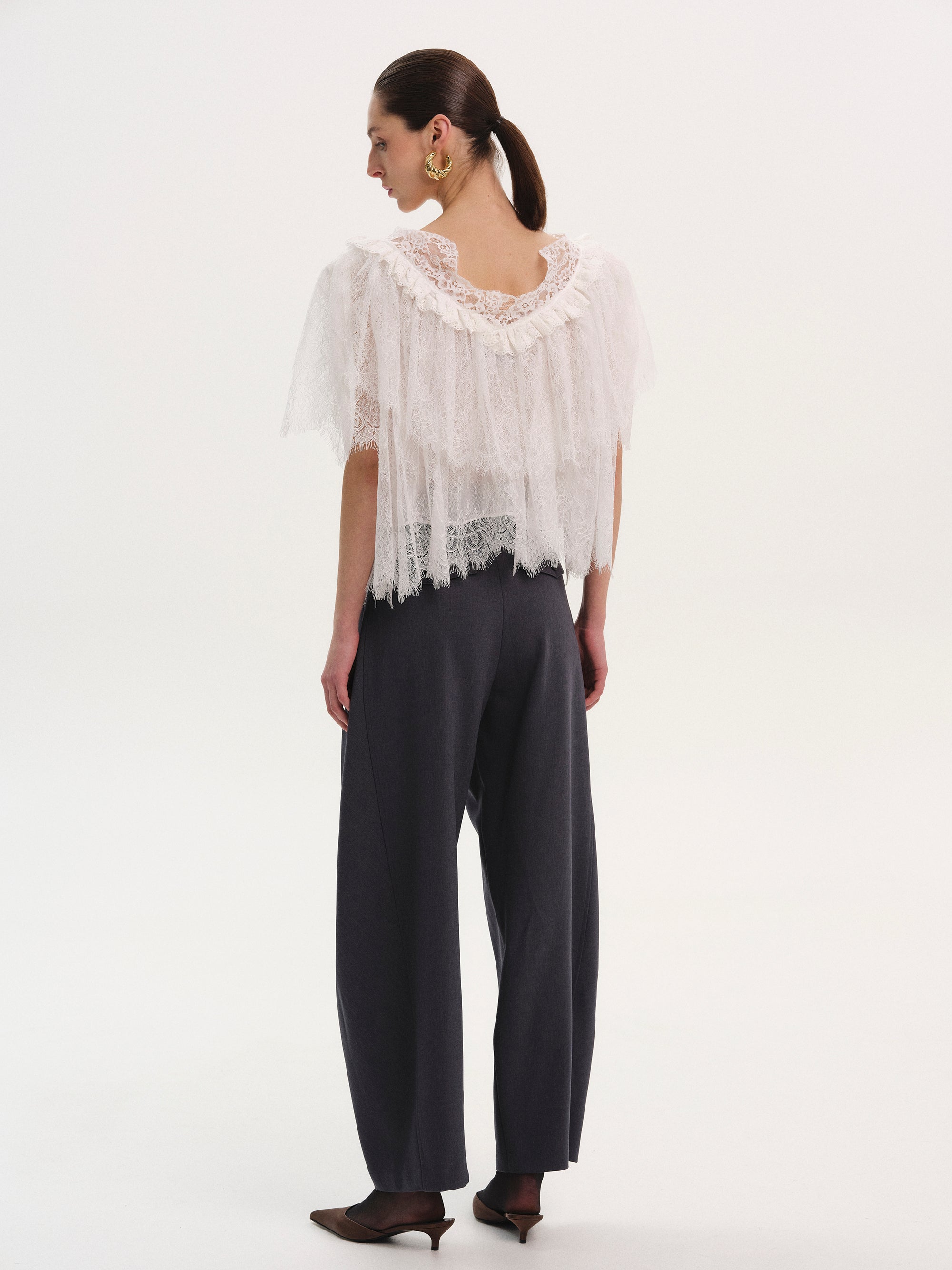 Lace Tiered Blouse, White