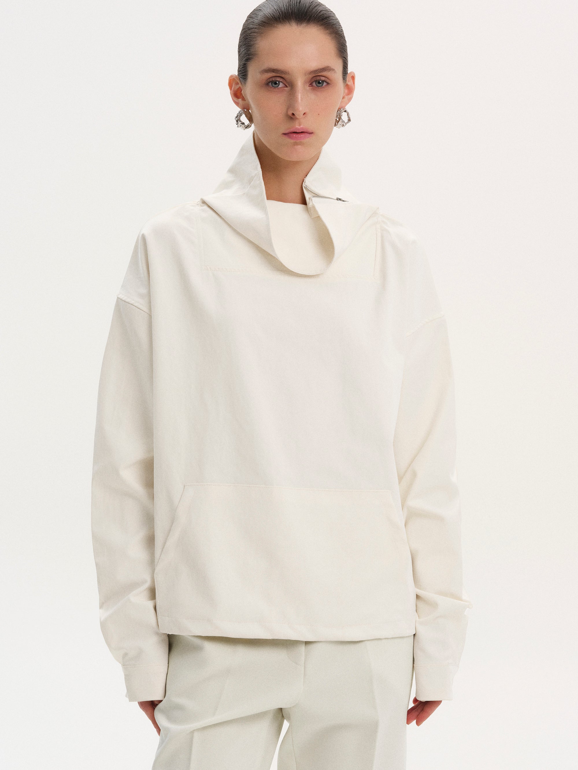 Funnel Zip Neck Top, Ivory