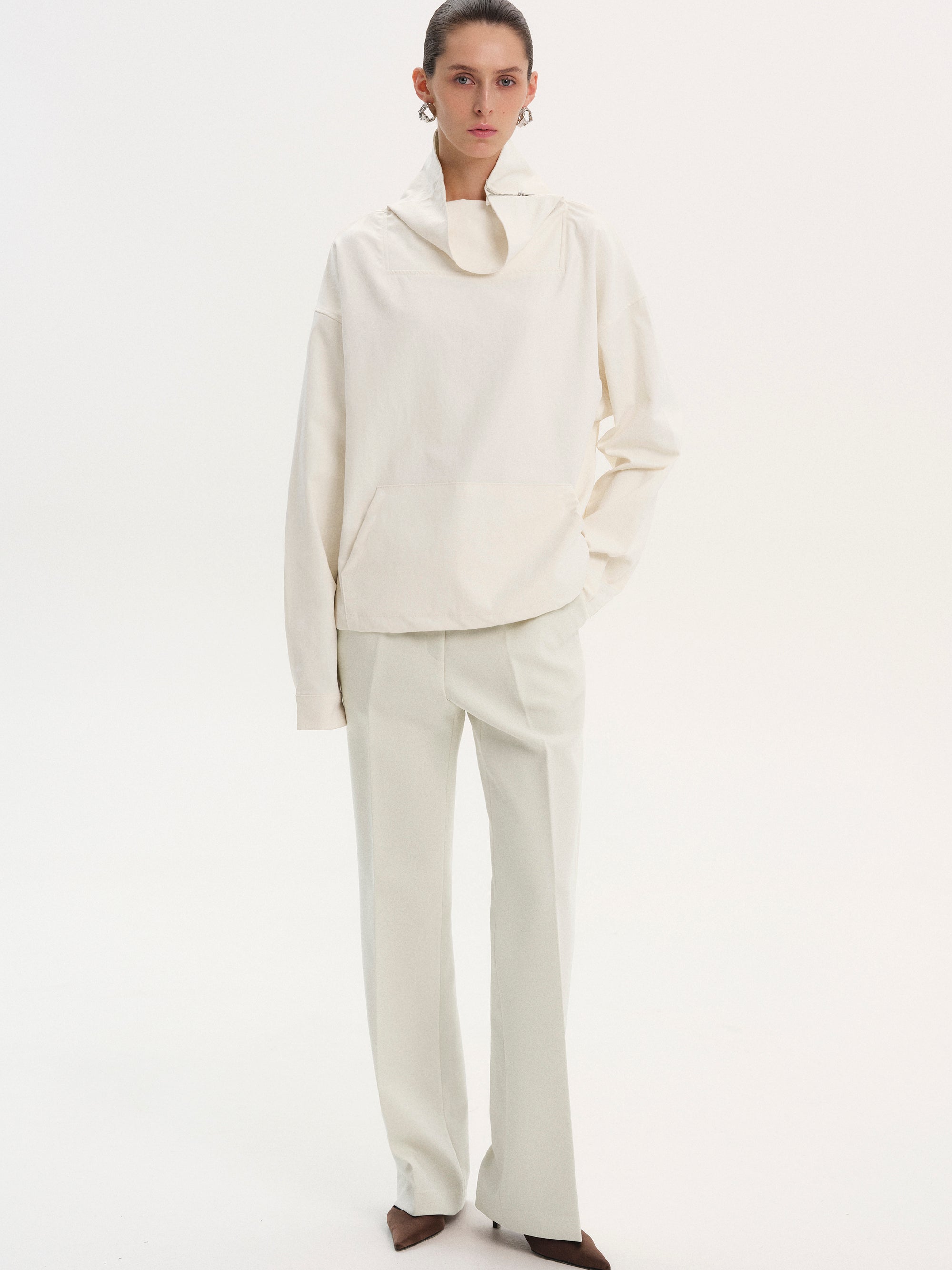 Funnel Zip Neck Top, Ivory